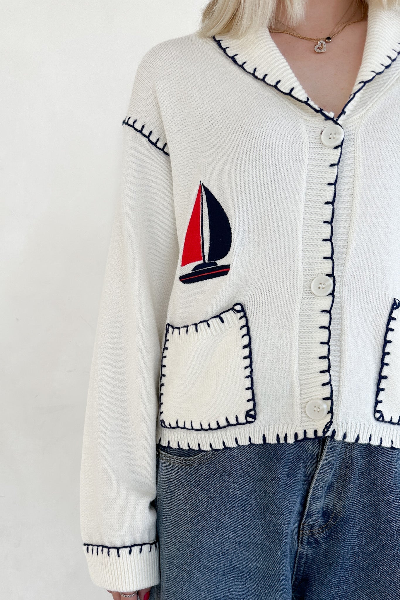 First Mate Embroidered Lightweight Knit Cardigan - Neutral Ground