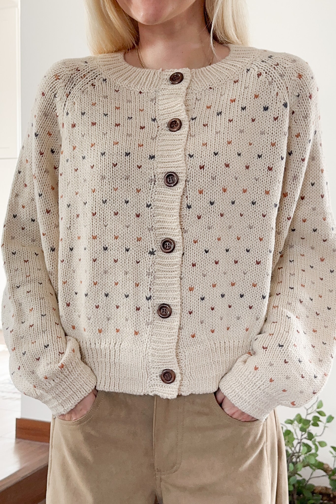 Flutter Button Down Hearts Cardigan - Neutral Ground