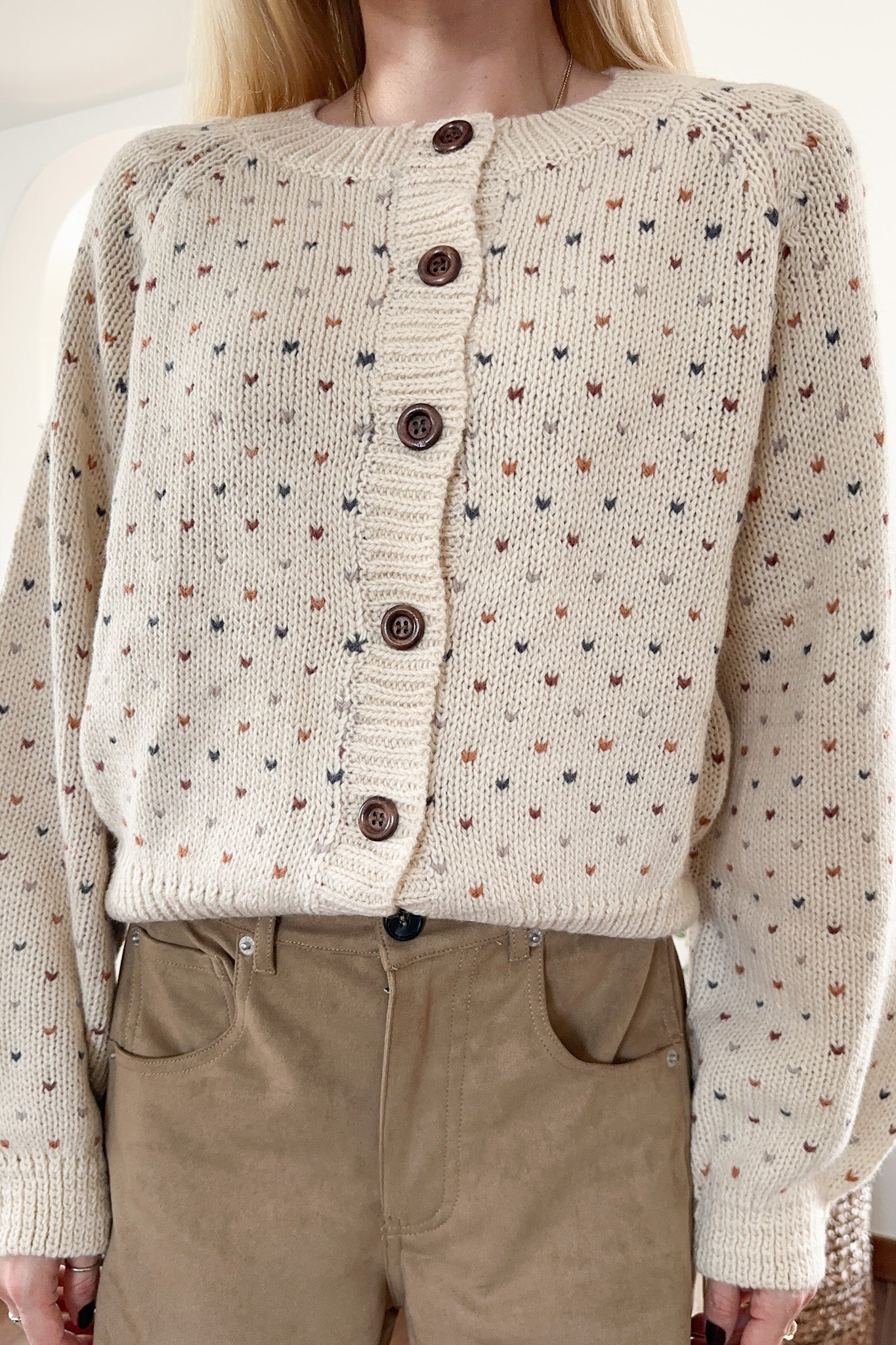 Flutter Button Down Hearts Cardigan - Neutral Ground