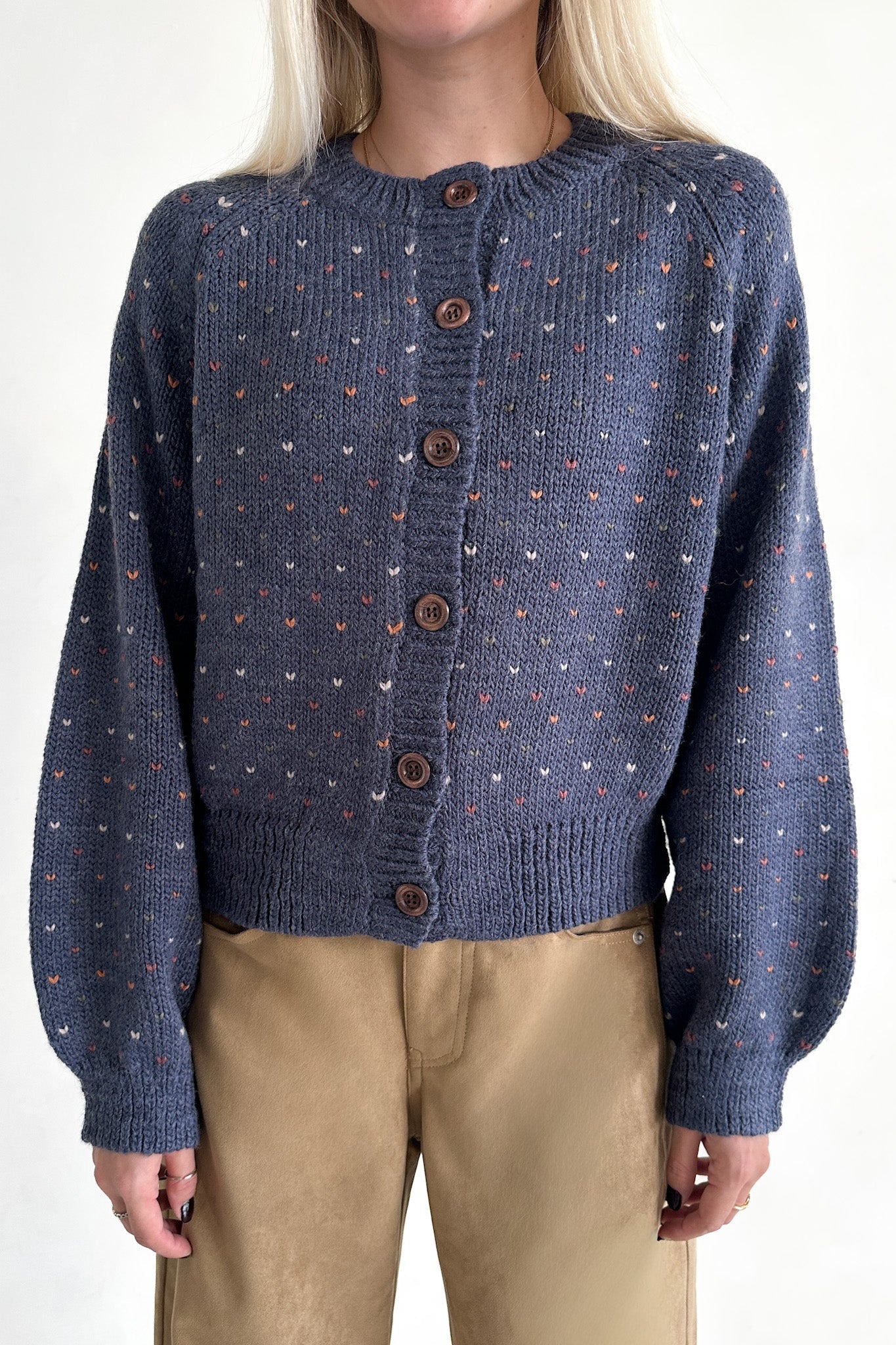 Flutter Button Down Hearts Cardigan in Navy - Neutral Ground