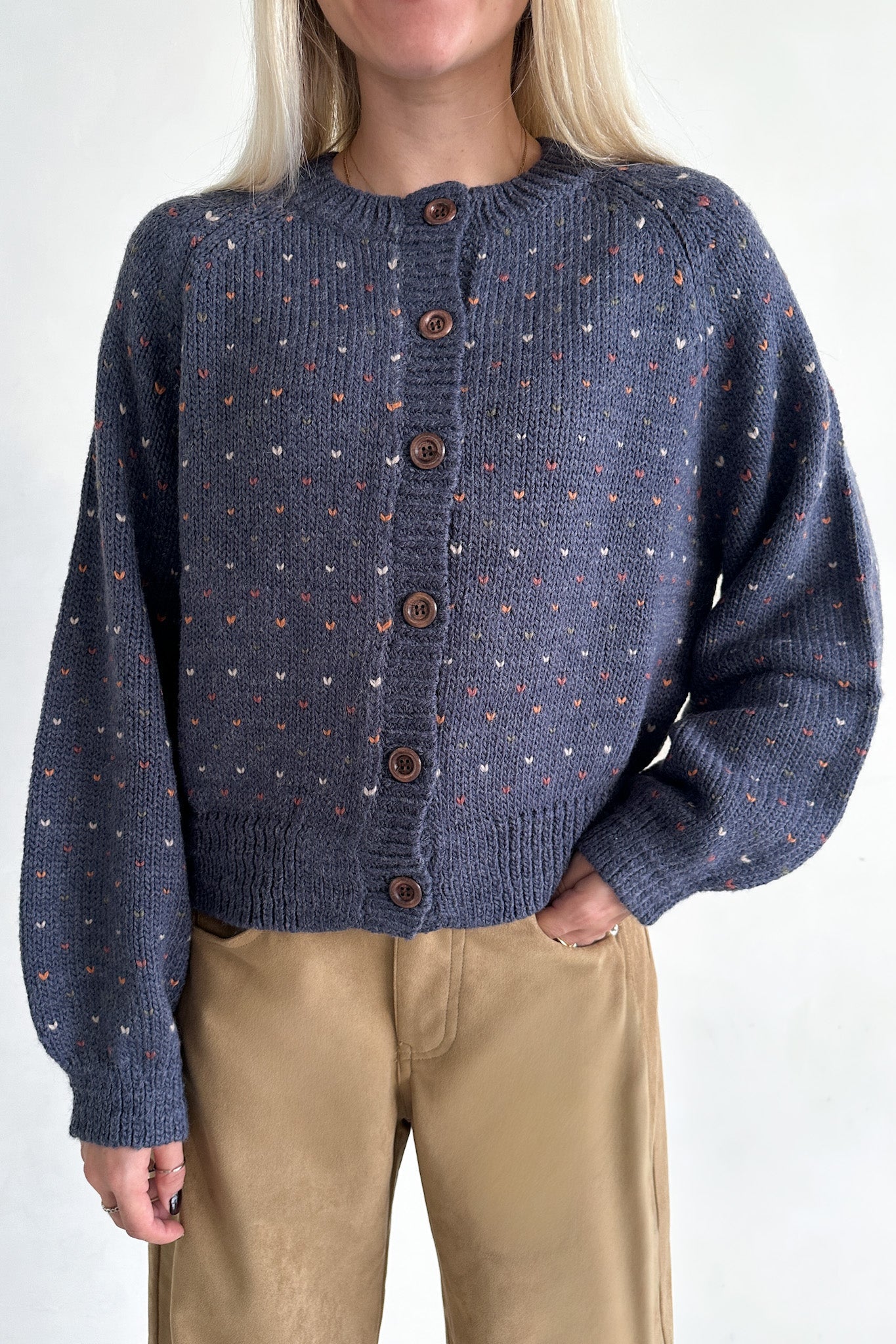 Flutter Button Down Hearts Cardigan in Navy - Neutral Ground