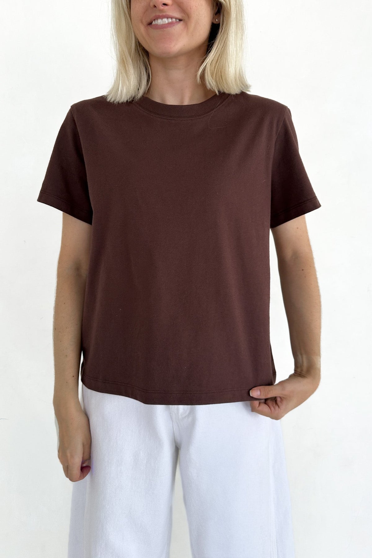 Foundation Short Sleeve Cotton Tee in Chocolate - Neutral Ground