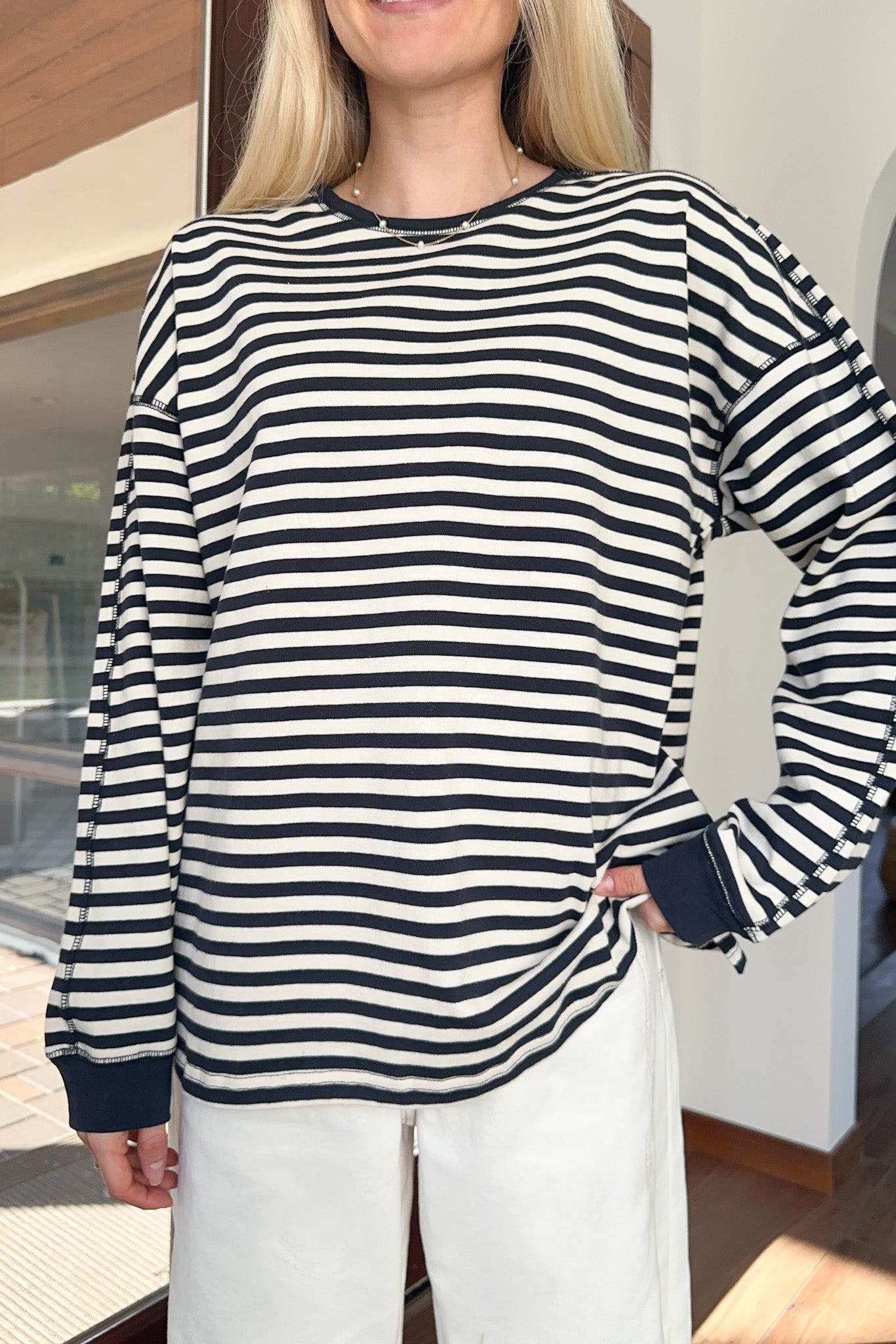 Frankie Cotton Striped Pullover Top in Navy - Neutral Ground