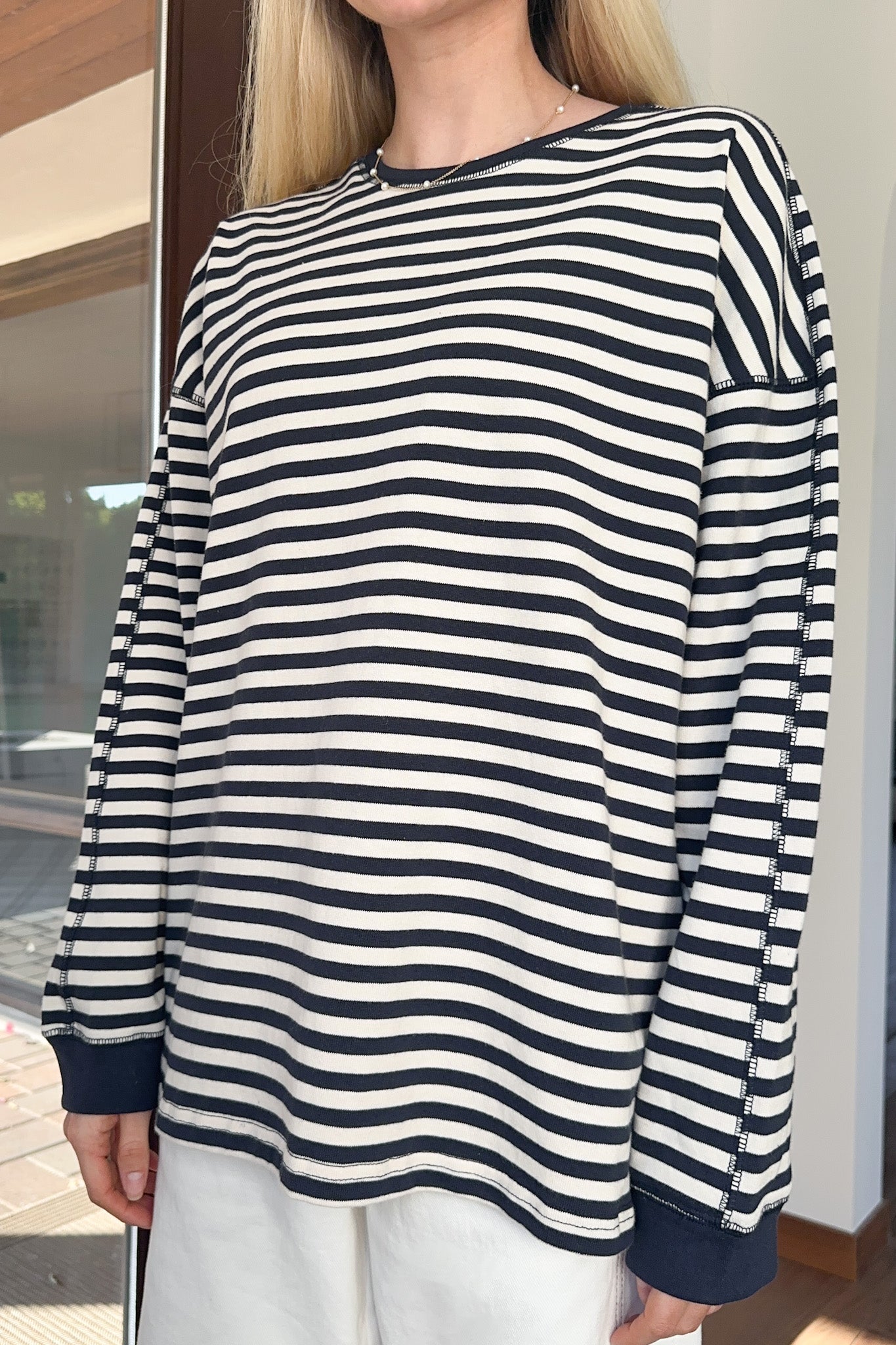 Frankie Cotton Striped Pullover Top in Navy - Neutral Ground