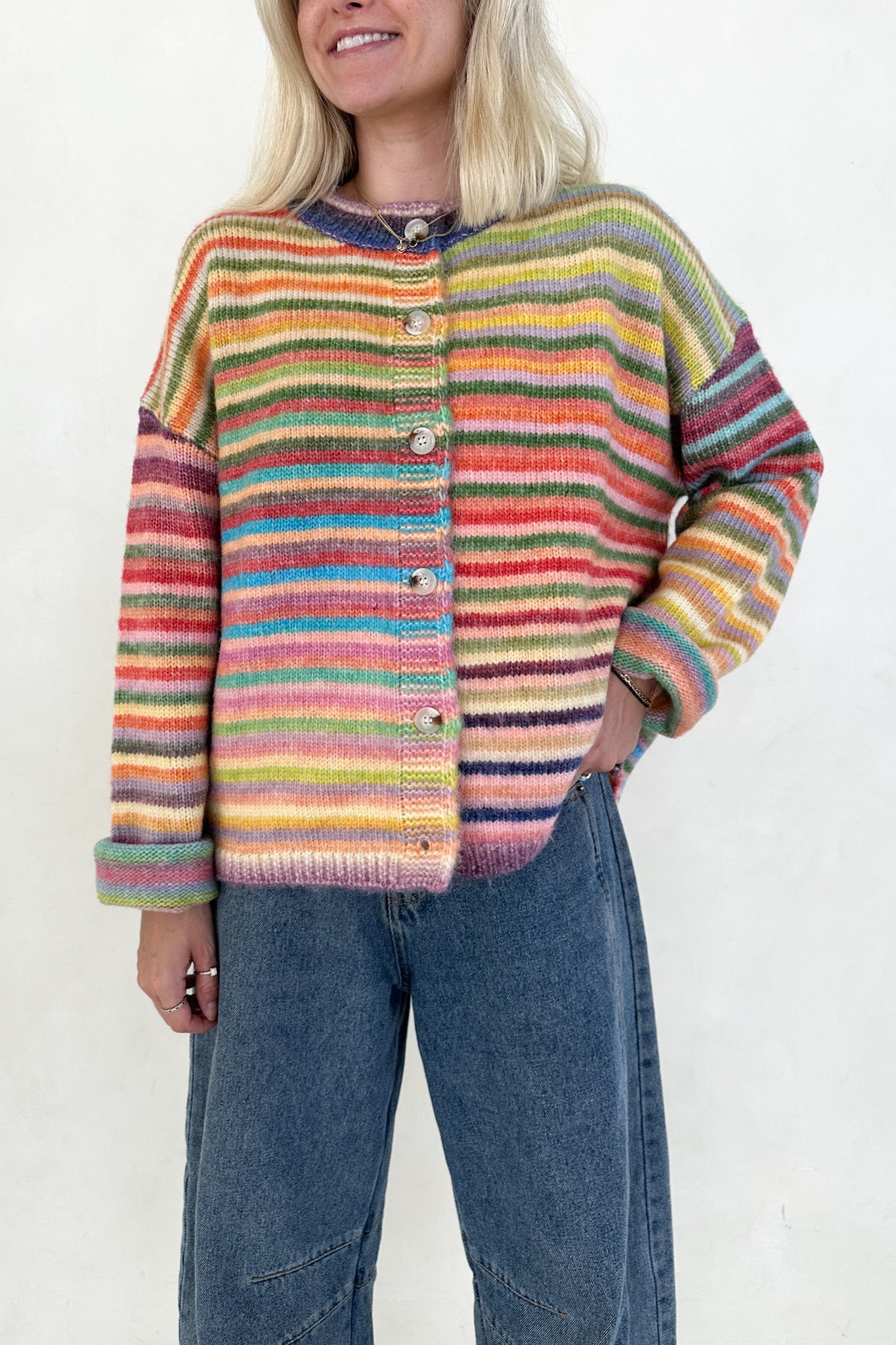 Free Falling Rainbow Knit Cardigan in Sunset - Neutral Ground