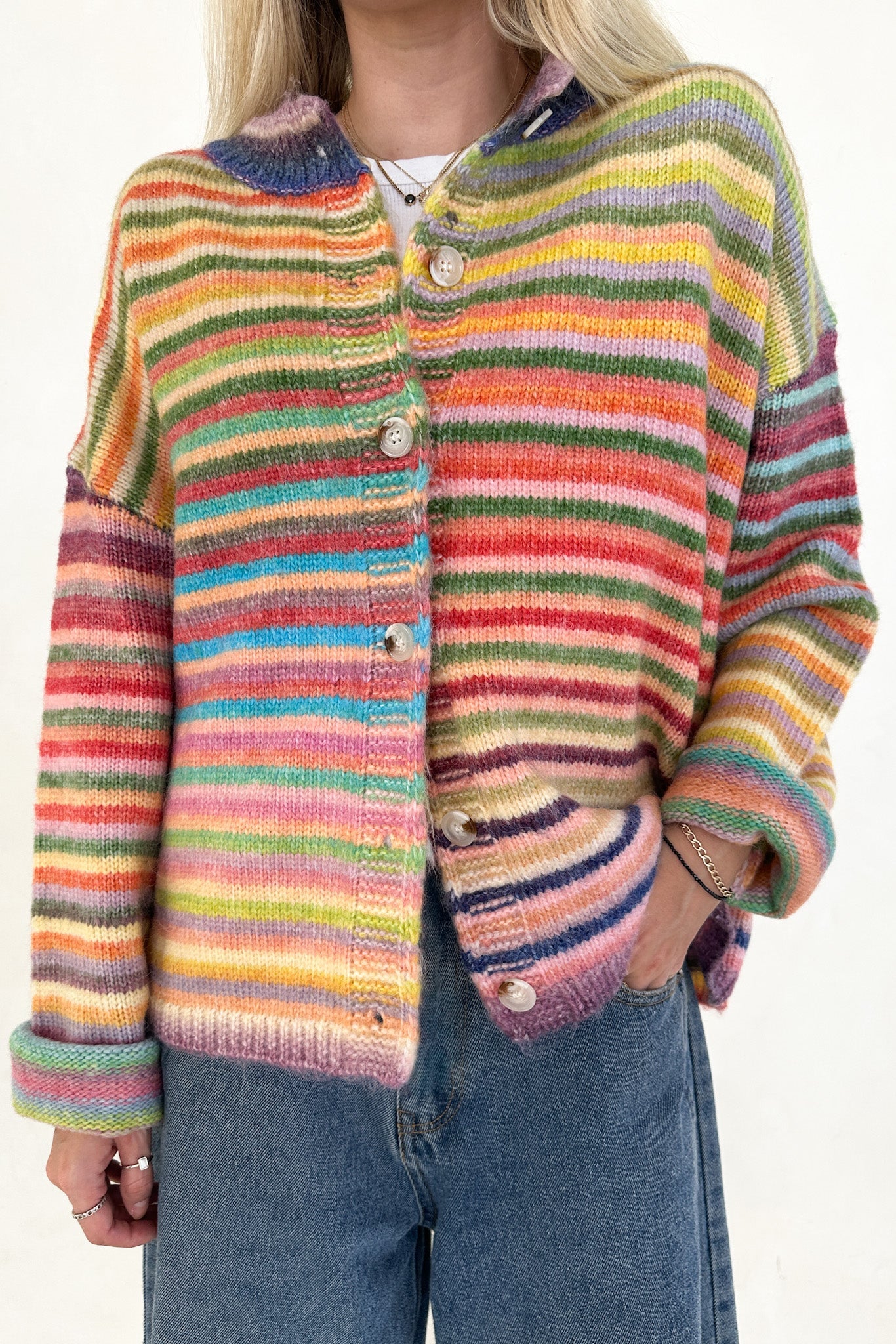 Free Falling Rainbow Knit Cardigan in Sunset - Neutral Ground