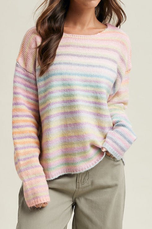 Free Falling Rainbow Knit Sweater in Candyland - Neutral Ground