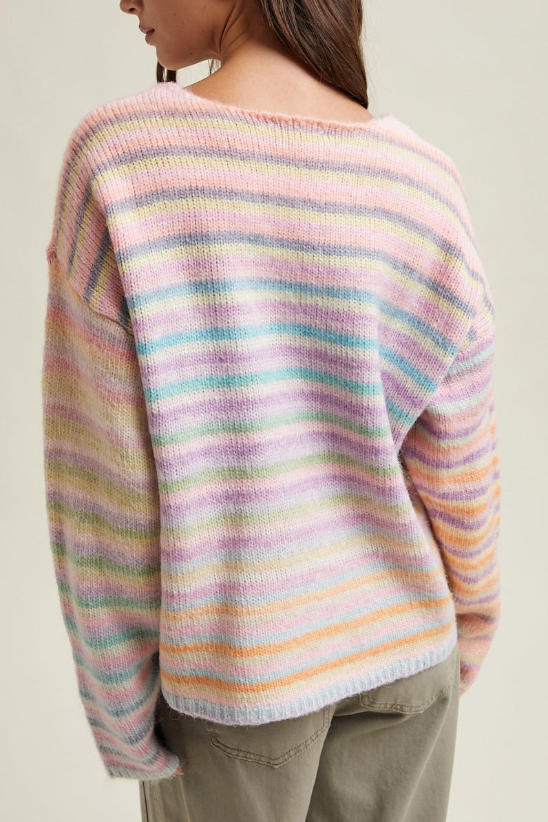 Free Falling Rainbow Knit Sweater in Candyland - Neutral Ground