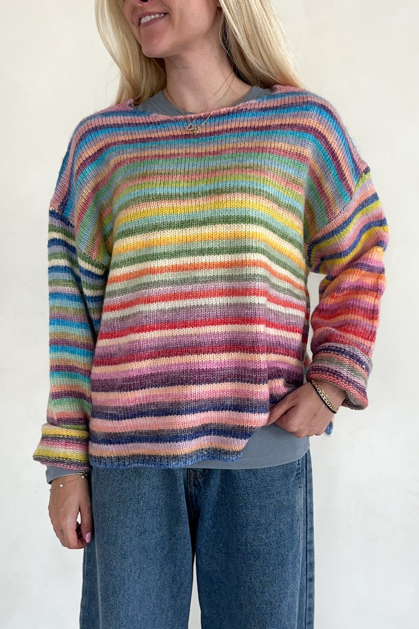 Free Falling Rainbow Knit Sweater in Sunset - Neutral Ground
