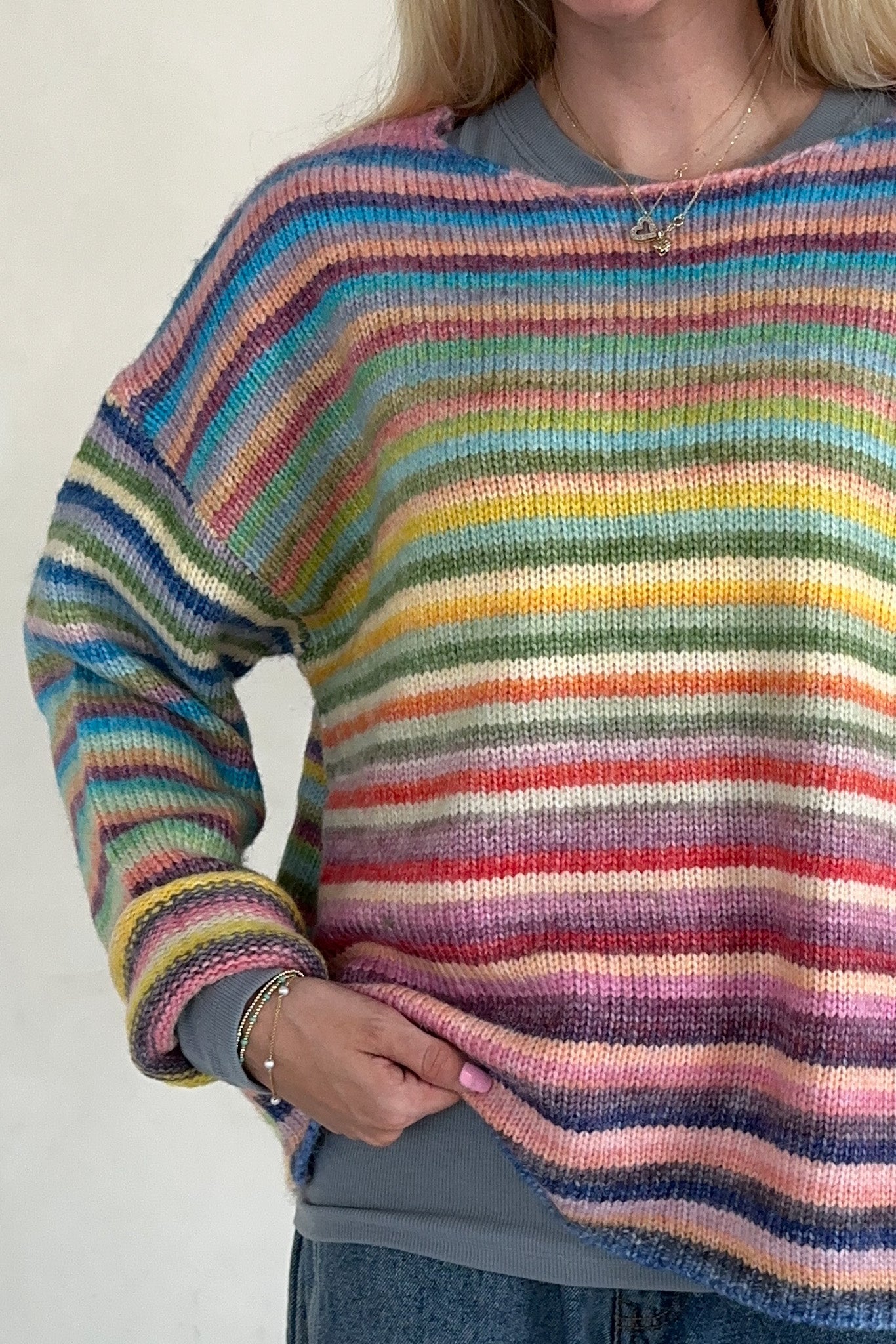 Free Falling Rainbow Knit Sweater in Sunset - Neutral Ground