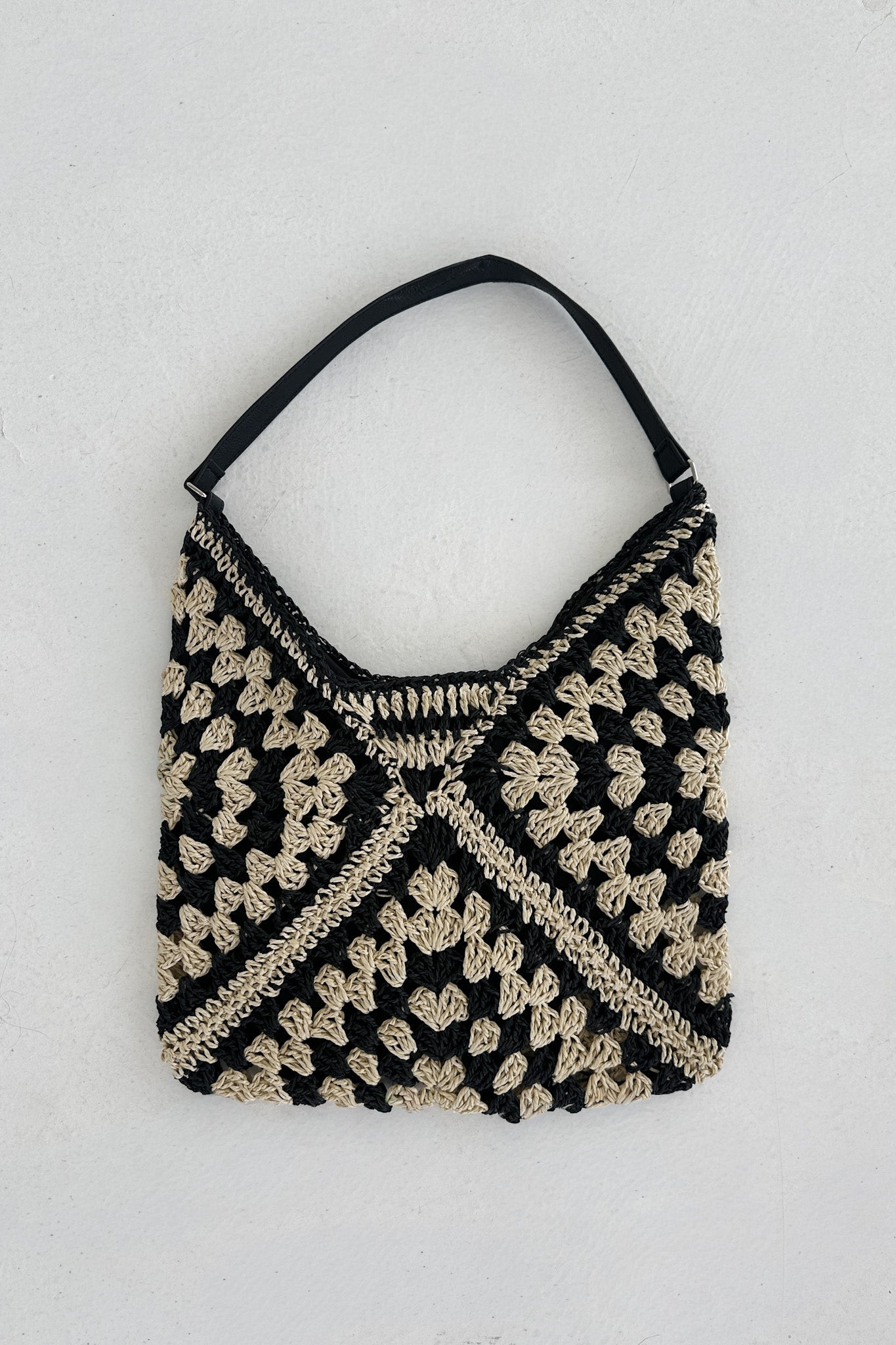 Getaway Crochet Shoulder Bag in Black and Natural - Neutral Ground