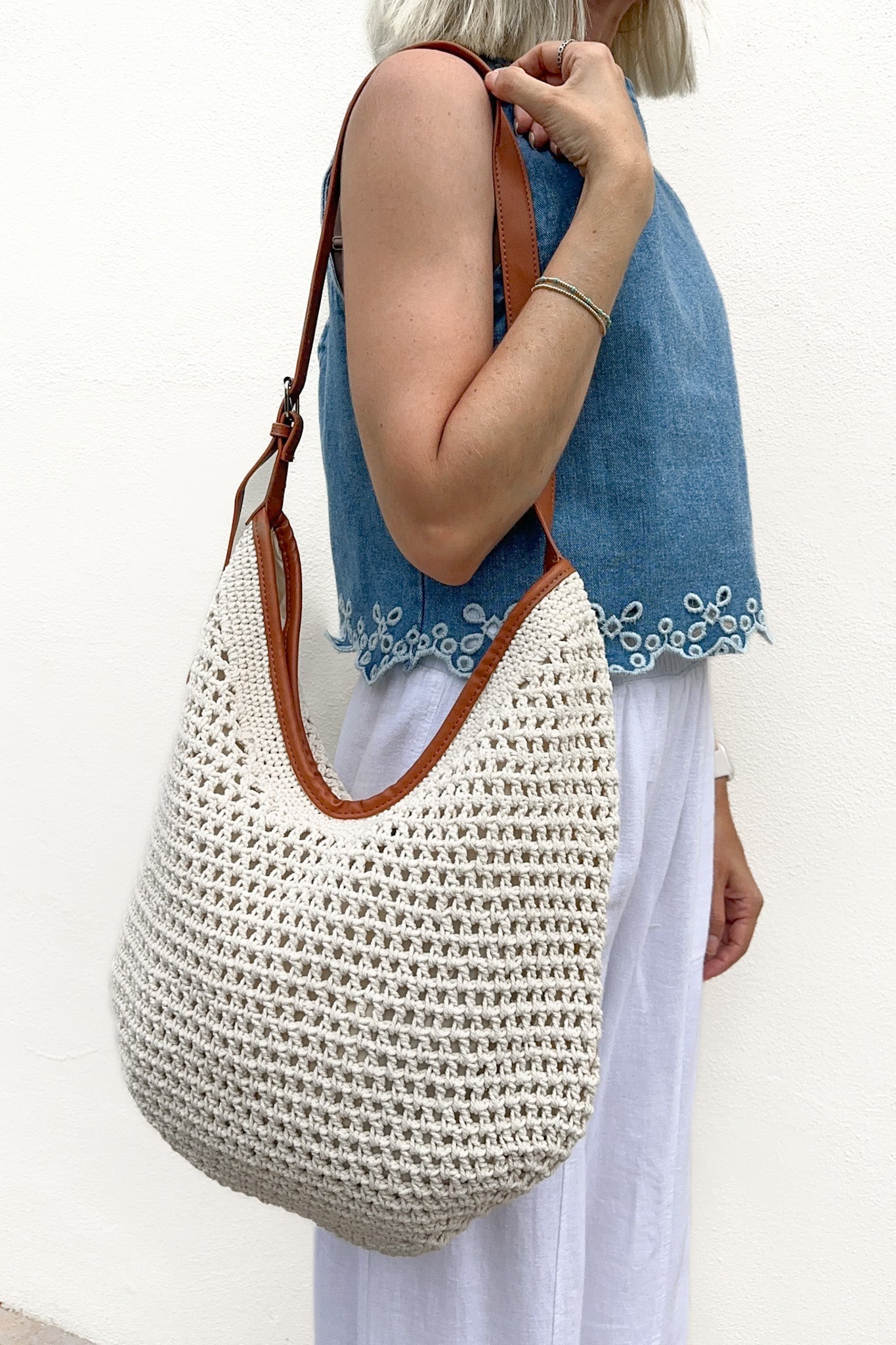 Getaway Crochet Shoulder Bag in Ivory - Neutral Ground