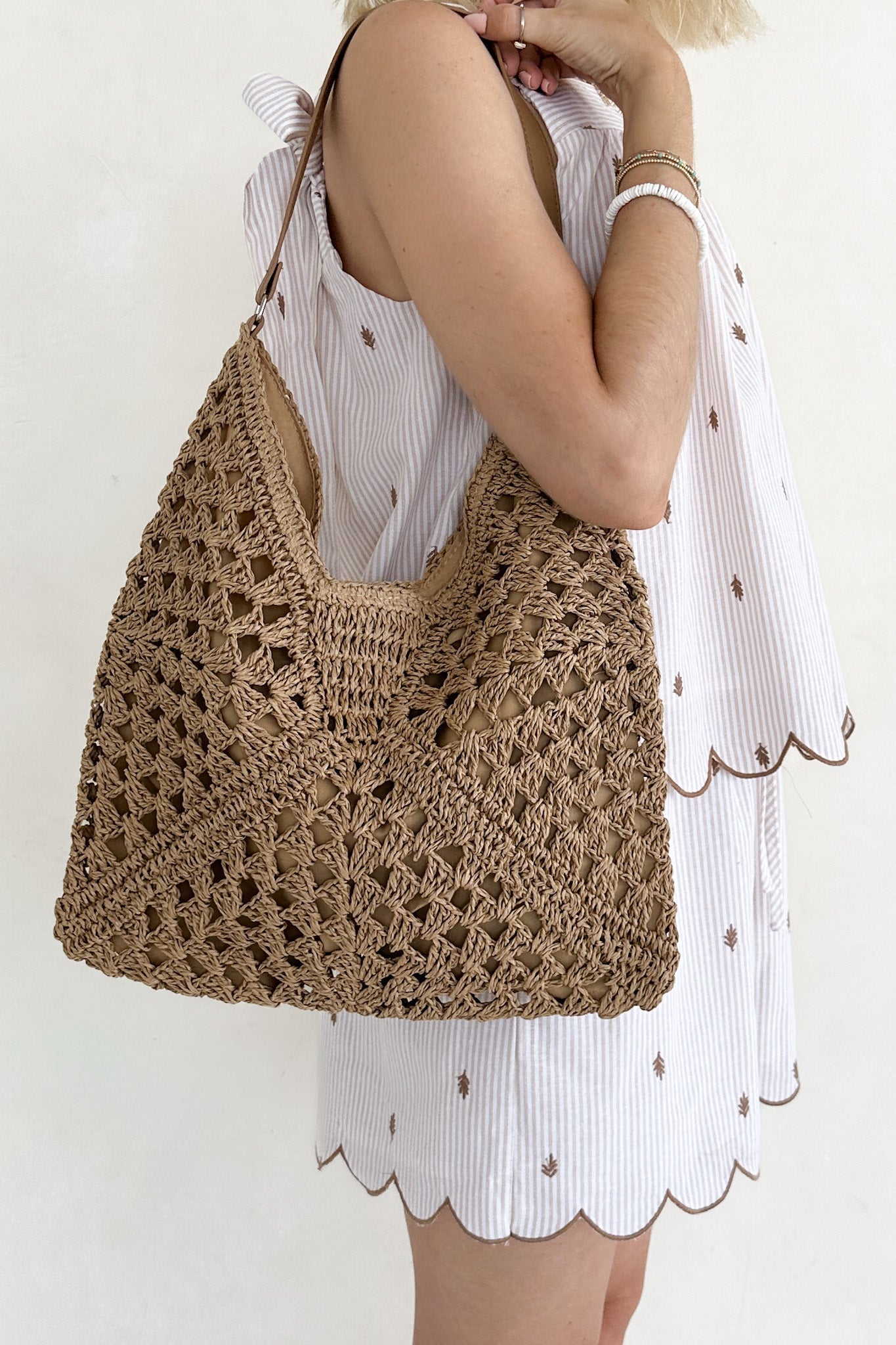Getaway Crochet Shoulder Bag in Tan - Neutral Ground