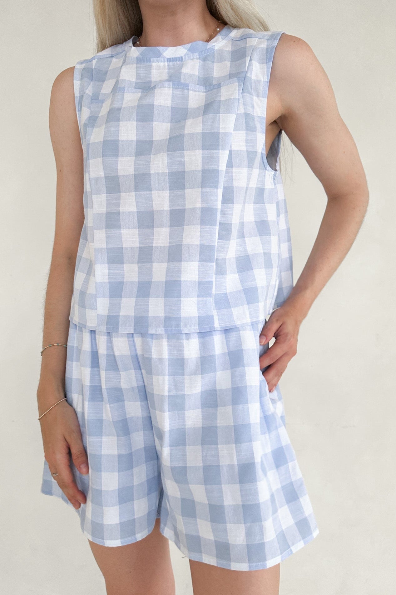 Gigi Gingham Checkered Shorts - Neutral Ground