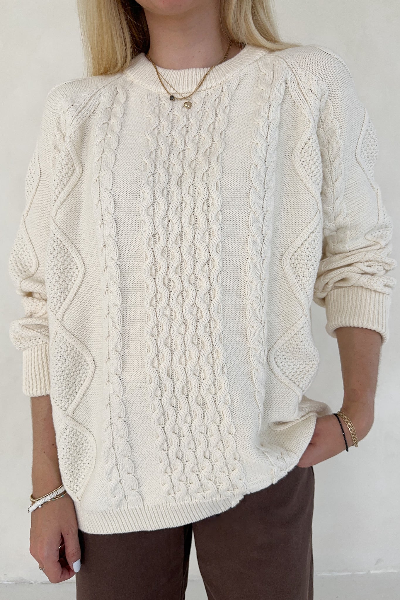 Gilmore Oversized Cotton Cable Knit Sweater - Neutral Ground