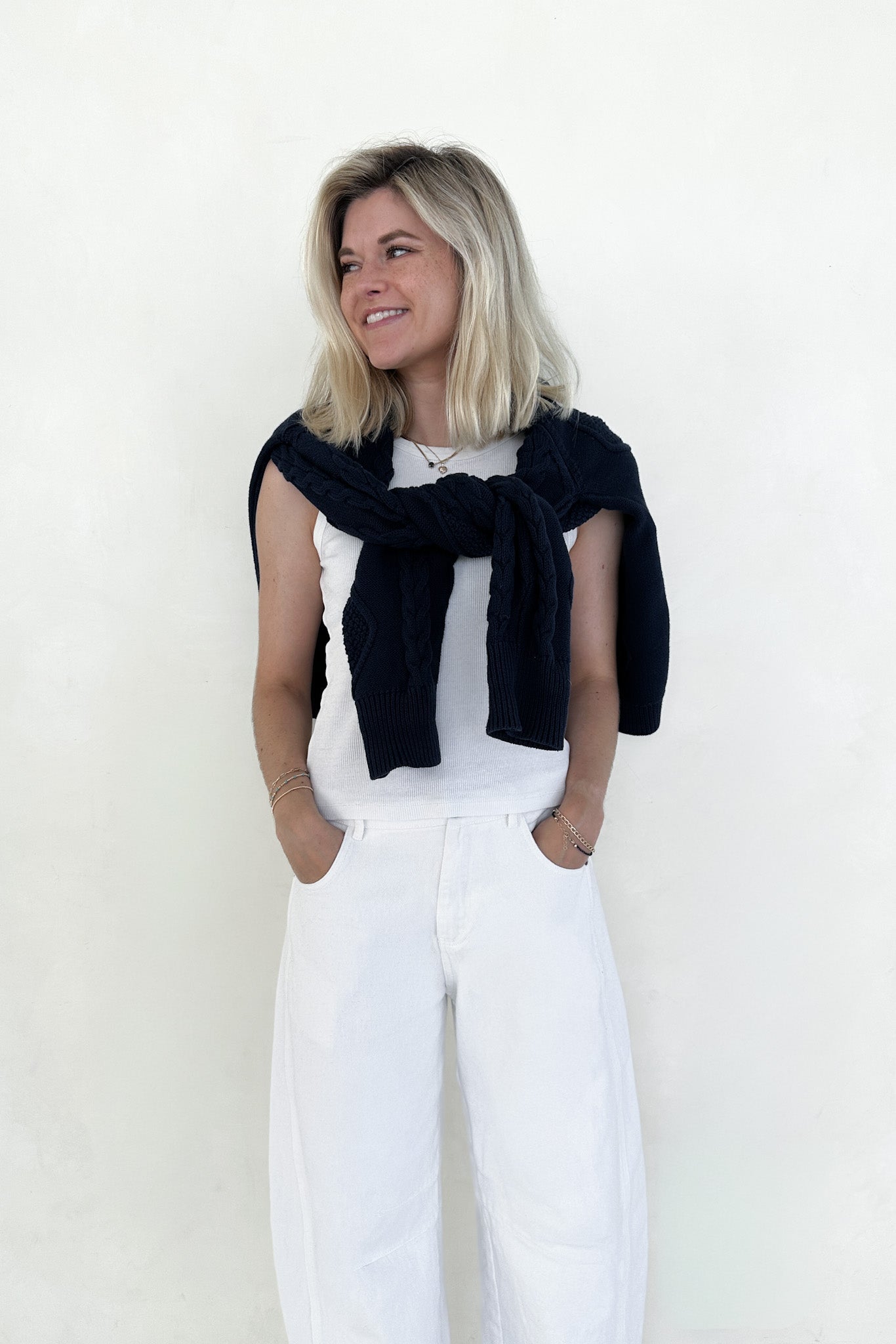 Gilmore Oversized Cotton Cable Knit Sweater in Navy - Neutral Ground