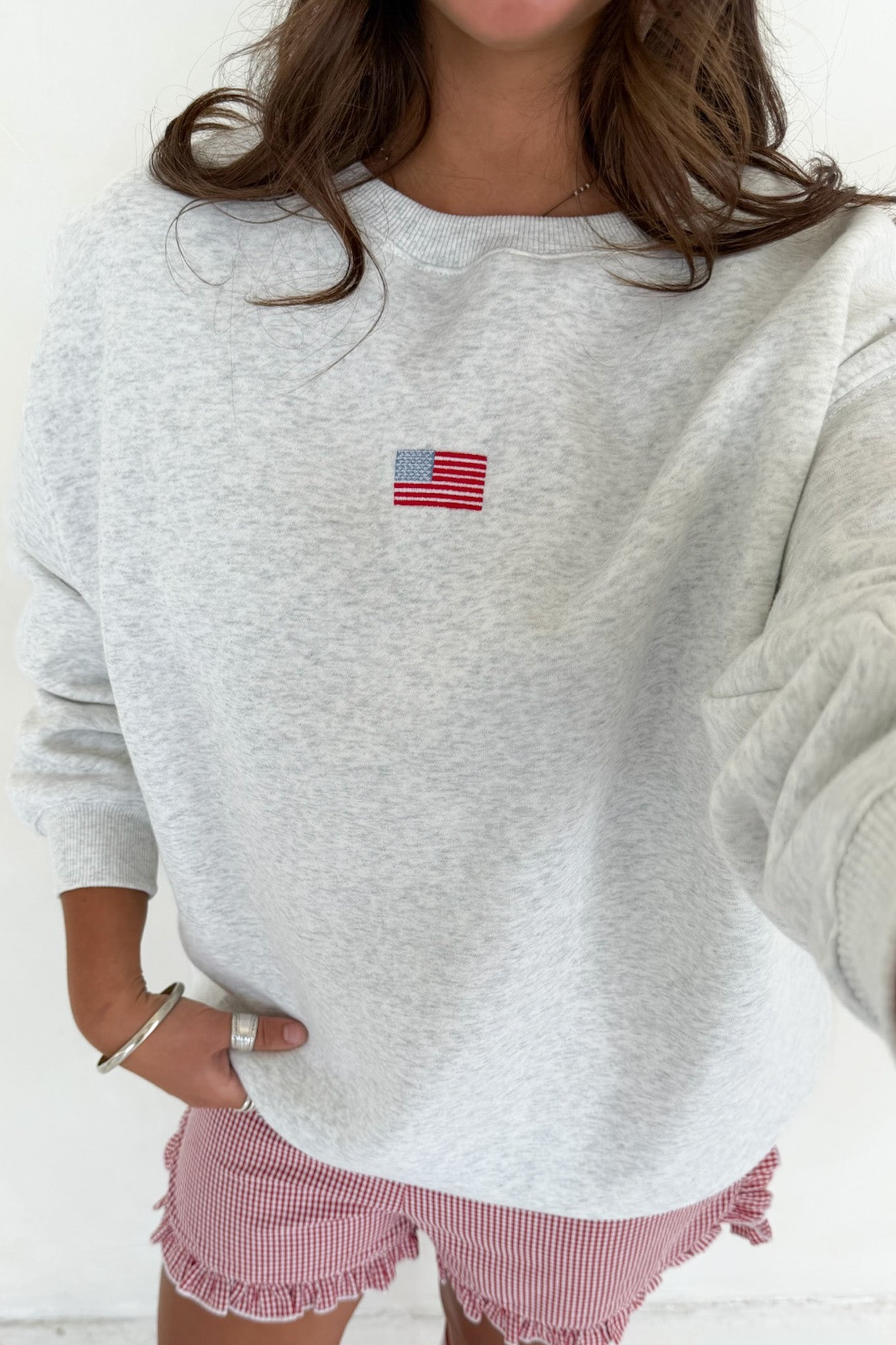 Glory Days Slouchy Crew Sweatshirt in White Melange - Neutral Ground