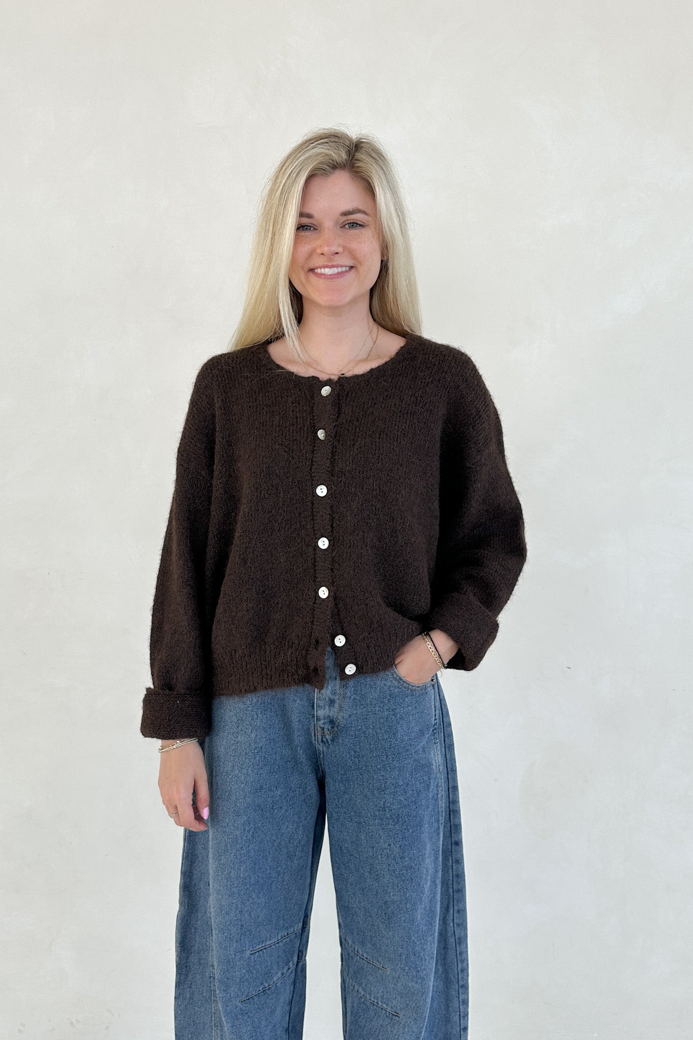 Grace Button Down Cardigan in Chocolate - Neutral Ground
