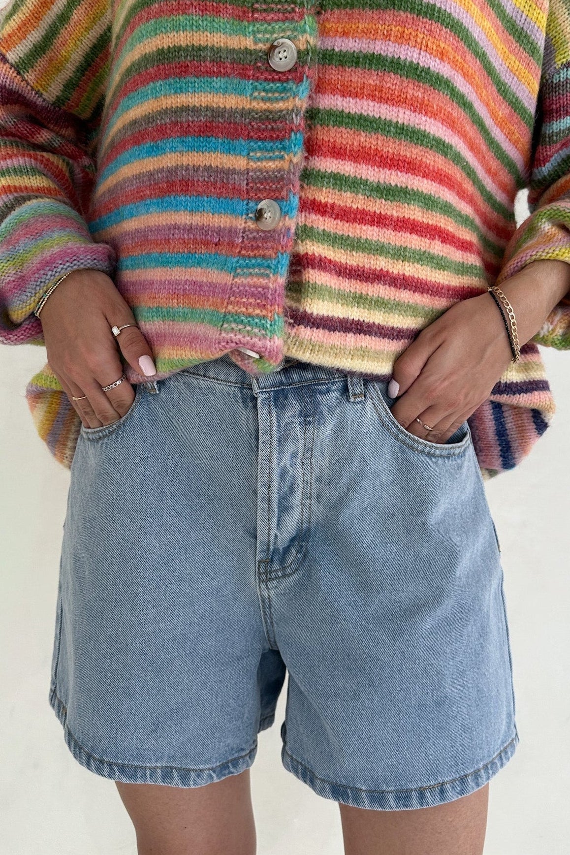 Hallie Classic A - line Denim Shorts in Denim Blue - Neutral Ground