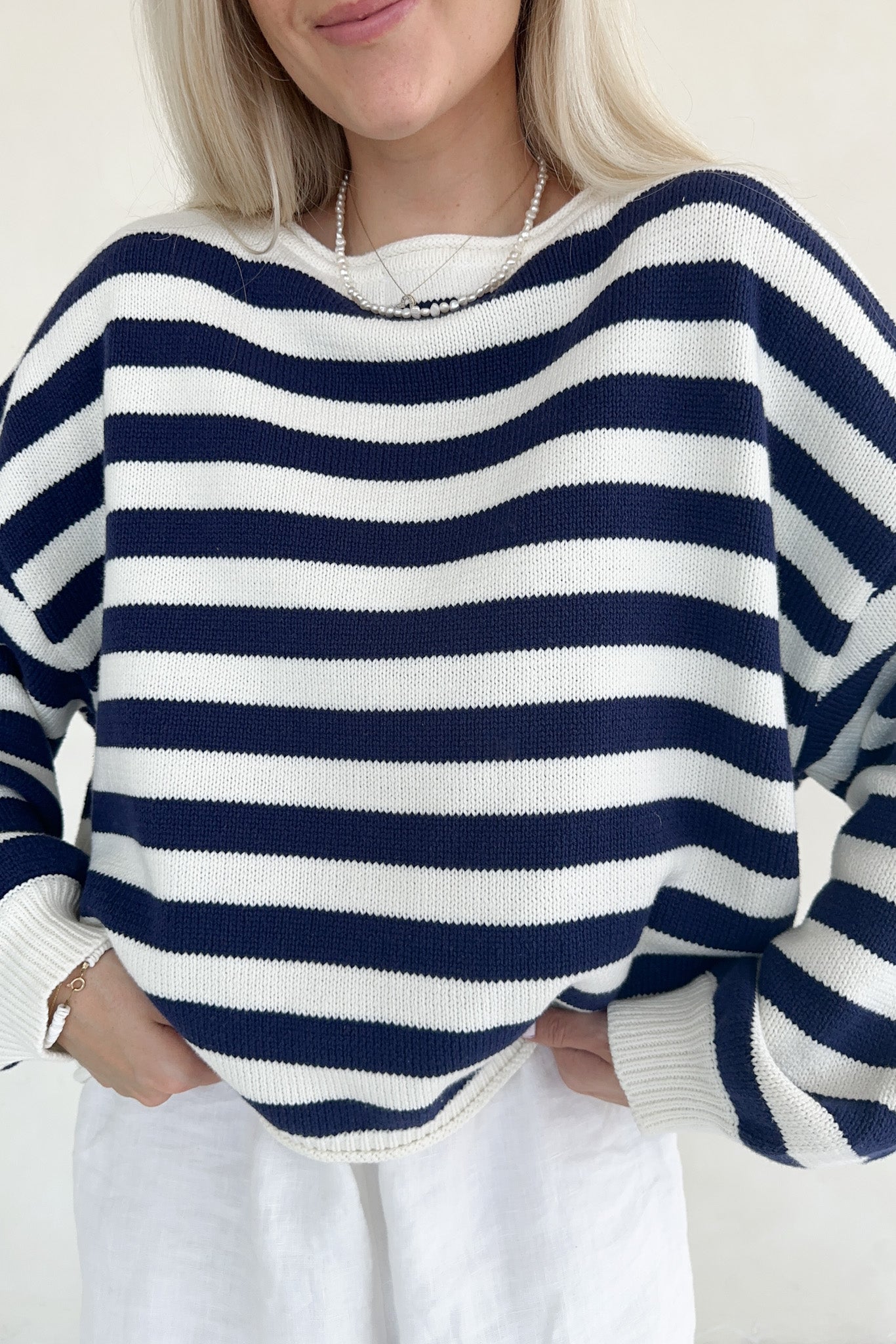 Hampton Navy and White Striped Sweater Top - Neutral Ground