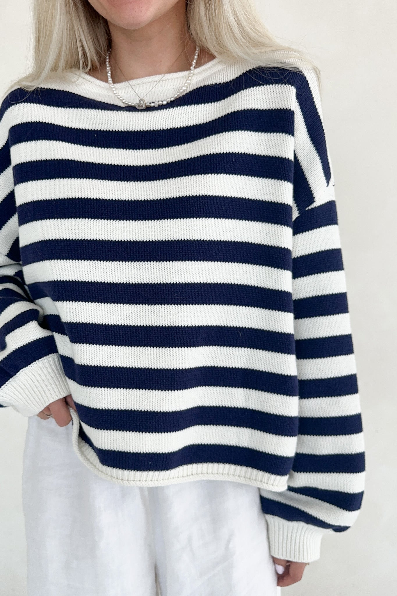 Hampton Navy and White Striped Sweater Top - Neutral Ground