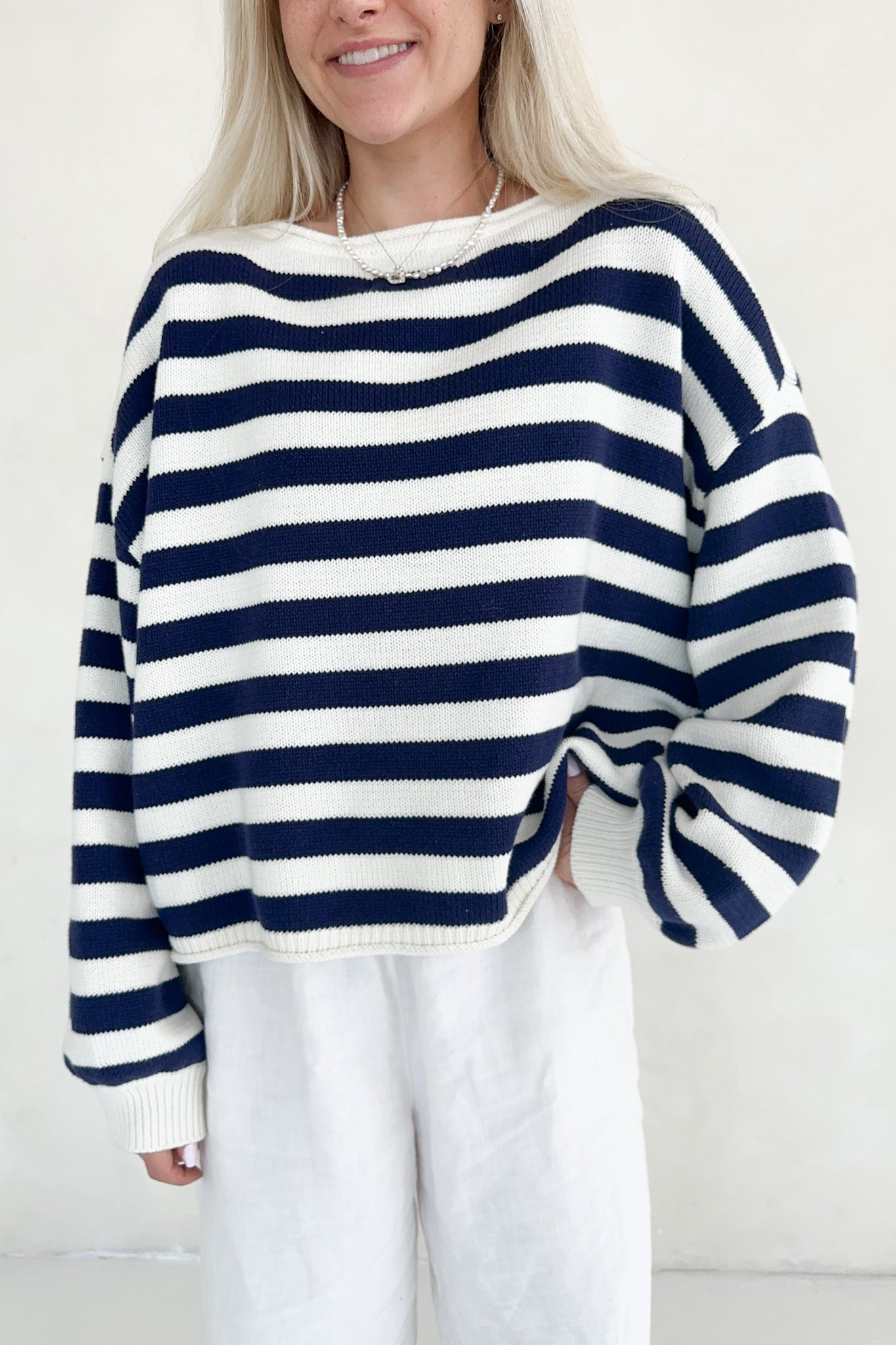 Hampton Navy and White Striped Sweater Top - Neutral Ground