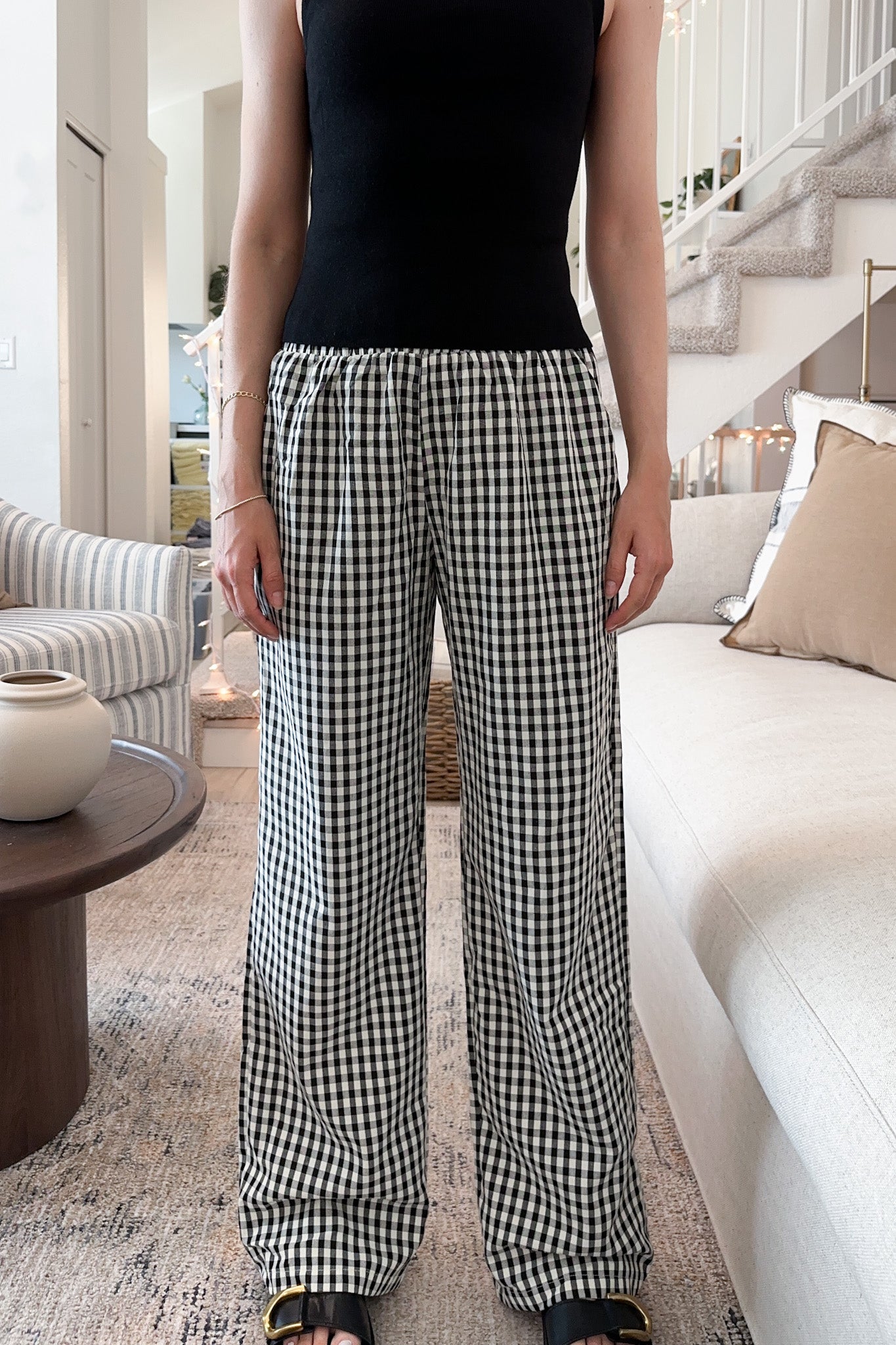 Hampton Relaxed Gingham Pants in Black - Neutral Ground