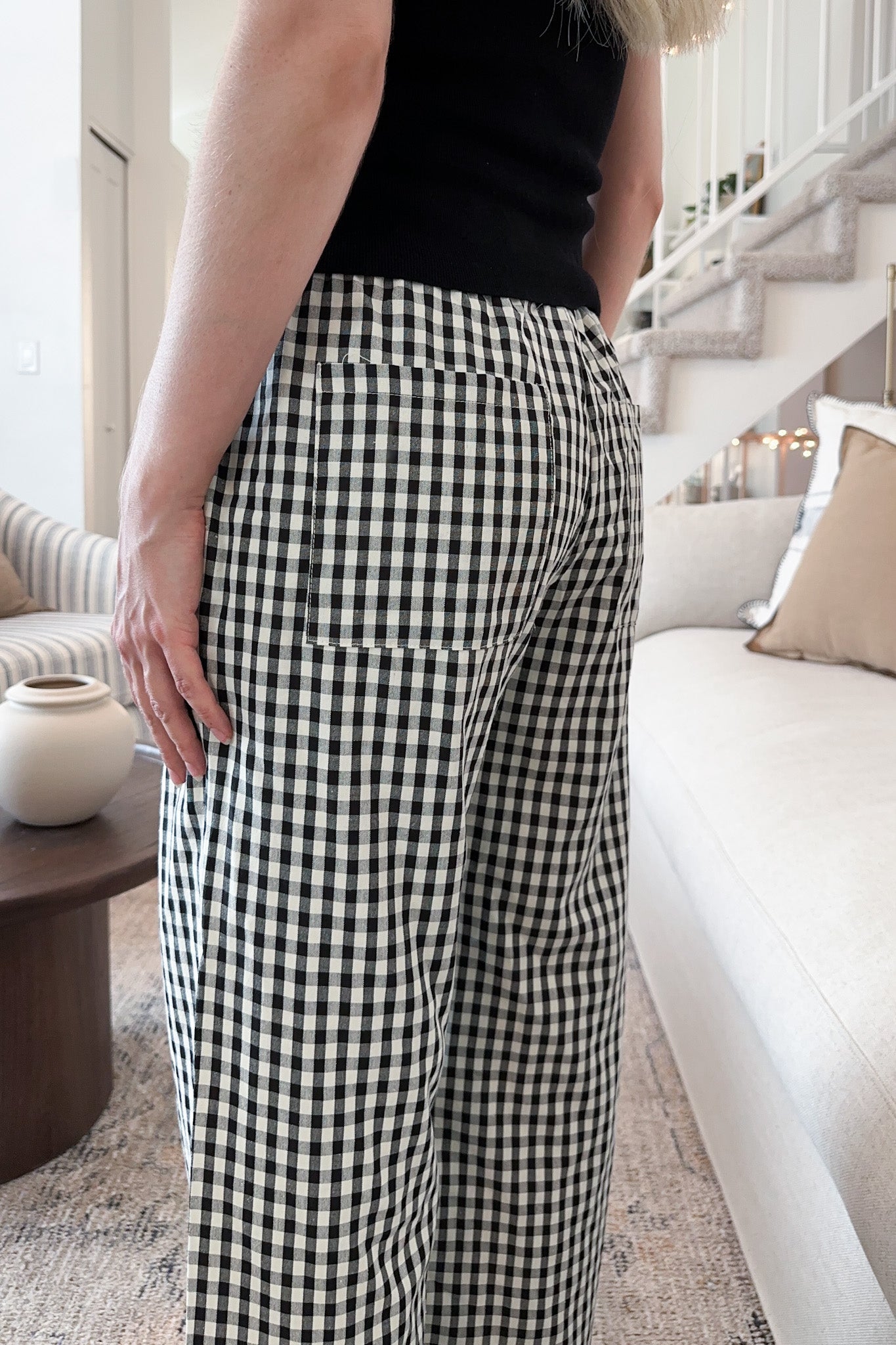 Hampton Relaxed Gingham Pants in Black - Neutral Ground