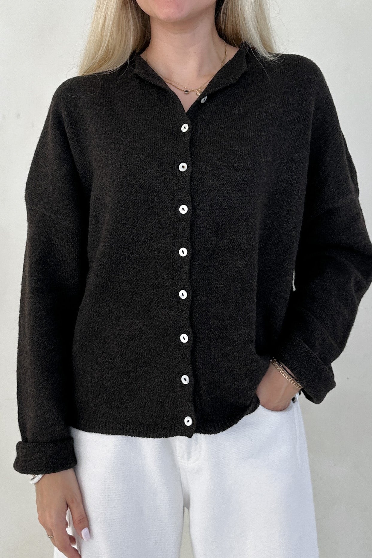 Haven Cardigan in Chocolate Brown - Neutral Ground