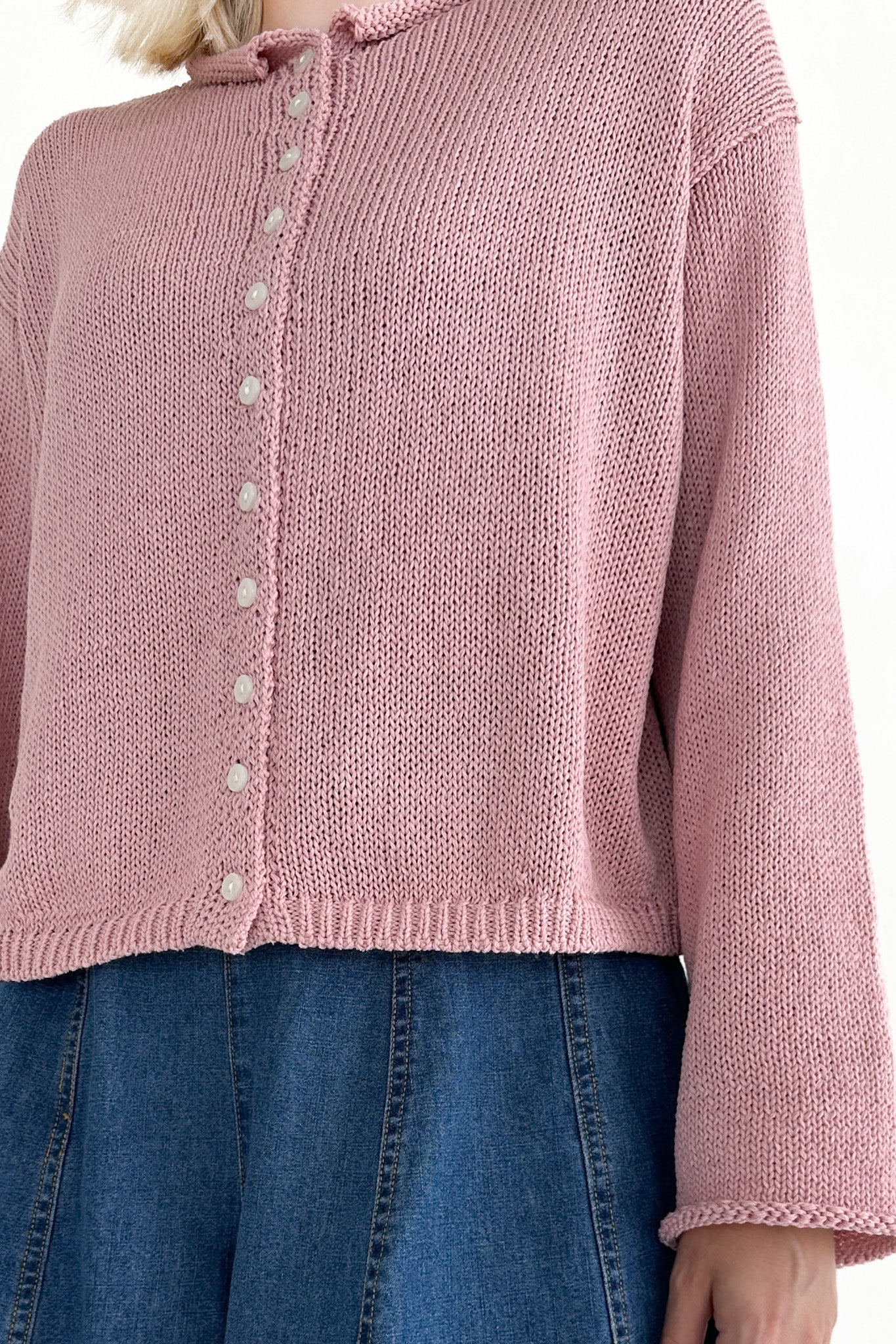 Haven Cotton Knit Cardigan in Dusty Rose - Neutral Ground
