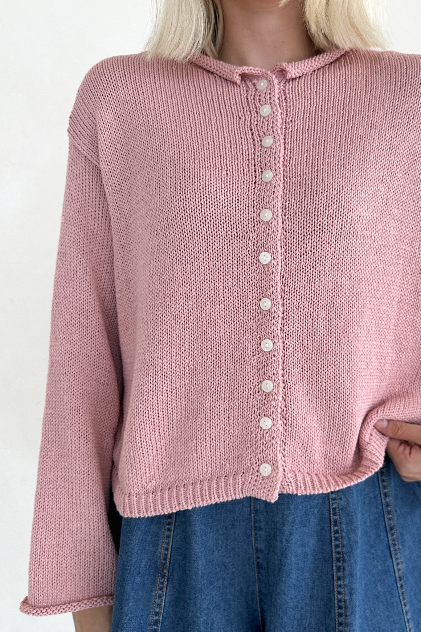 Haven Cotton Knit Cardigan in Dusty Rose - Neutral Ground