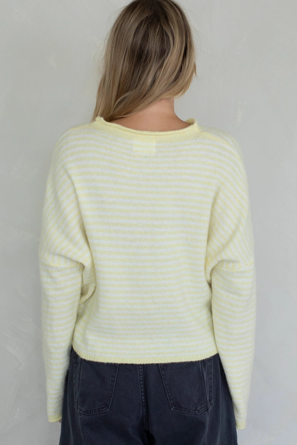 Haven Mini Striped Cardigan in Butter Yellow and White - Neutral Ground