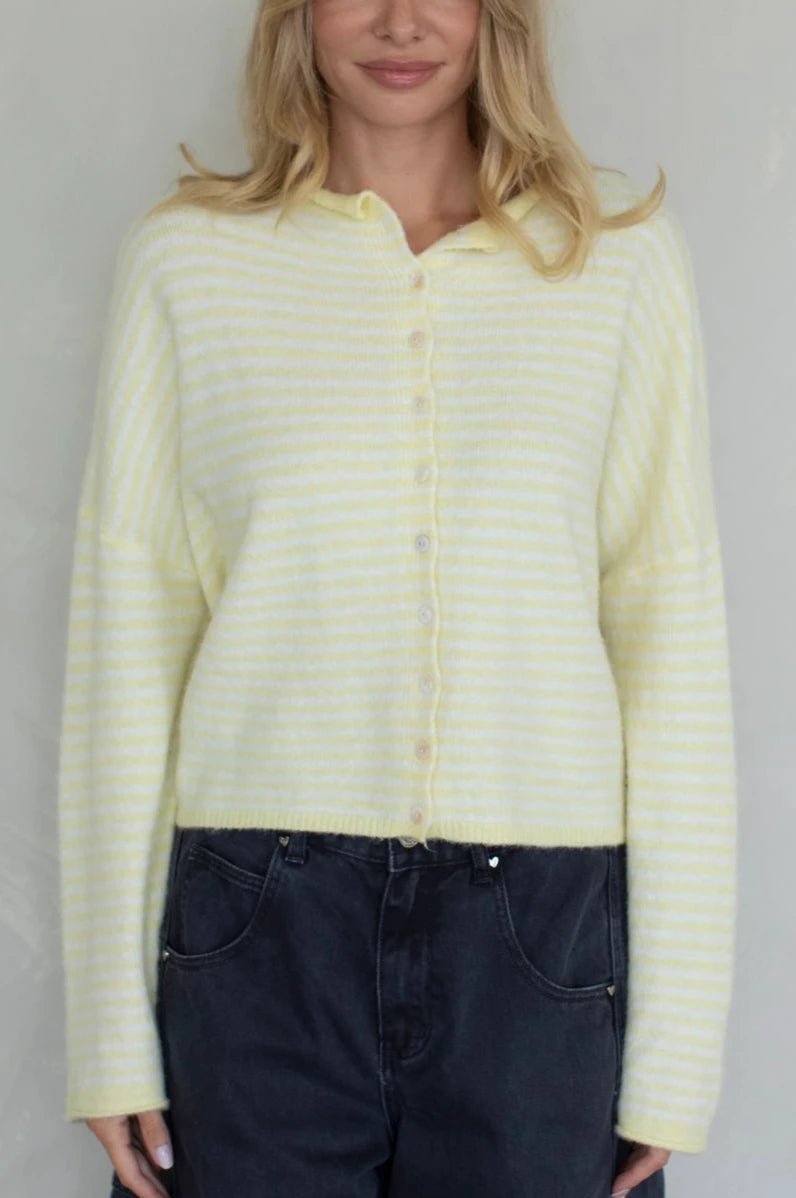 Haven Mini Striped Cardigan in Butter Yellow and White - Neutral Ground