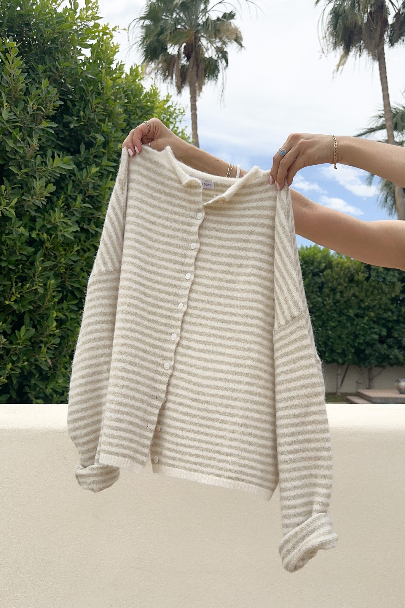 Haven Mini Striped Cardigan in Tan and Cream - Neutral Ground