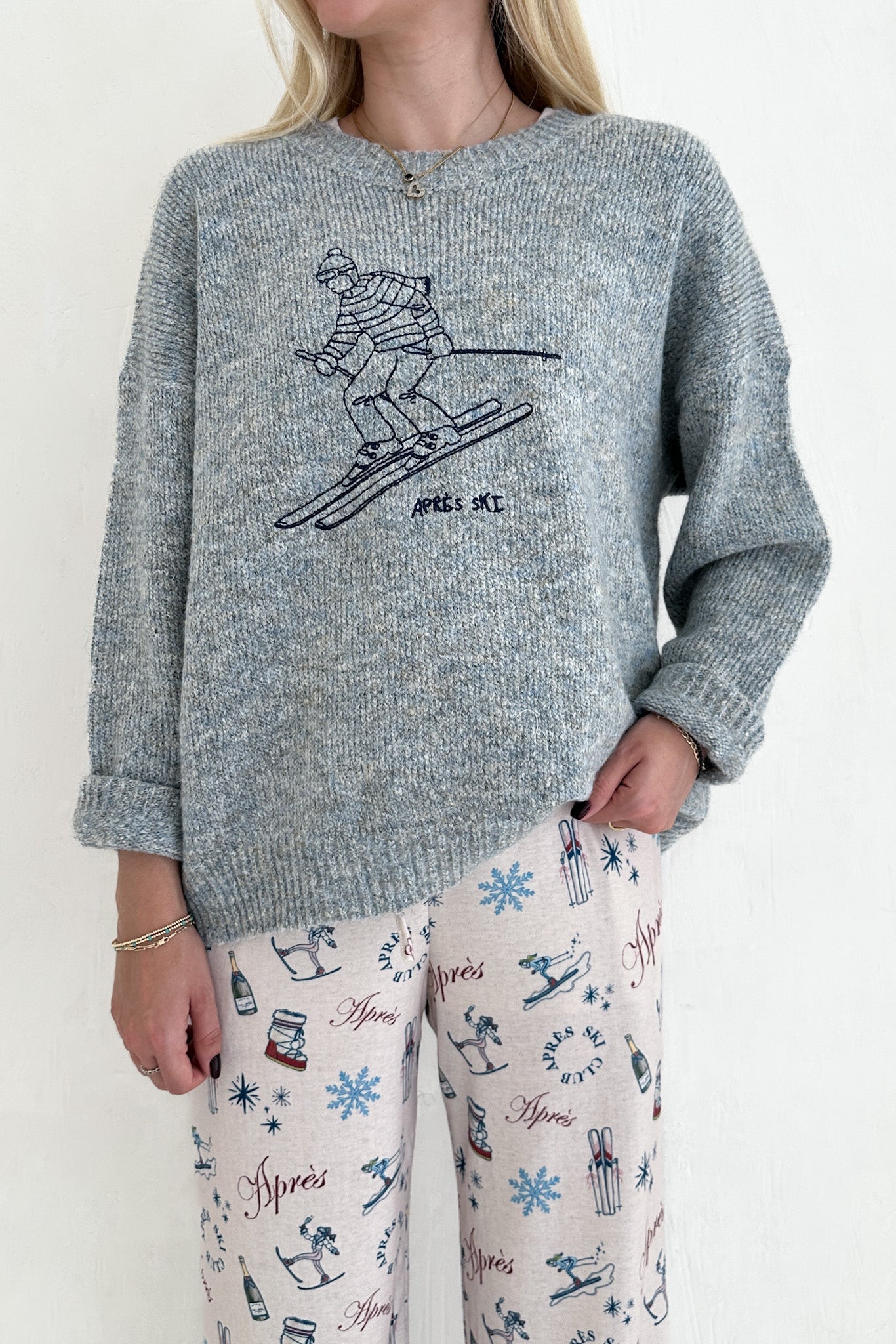 Hit the Slopes Embroidered Aprés Ski Knit Sweater - Neutral Ground