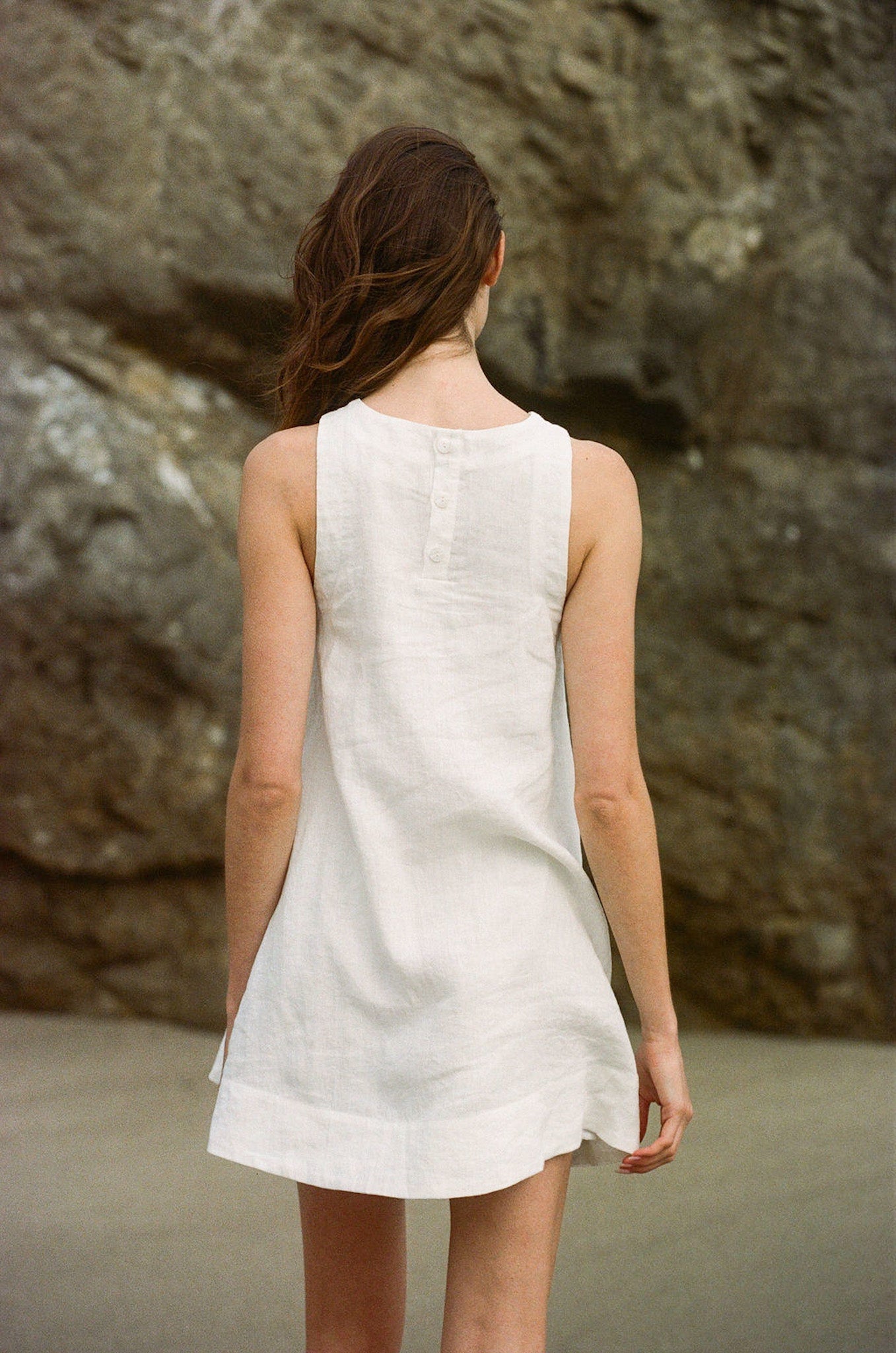 Isla 100% Linen Mini Dress - Neutral Ground