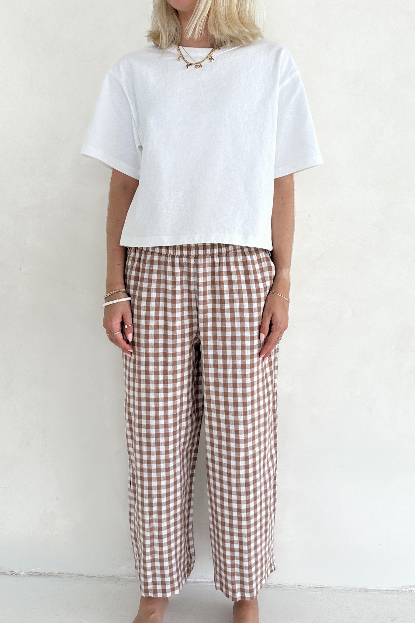 Isla Gingham Checkered Pant - Neutral Ground