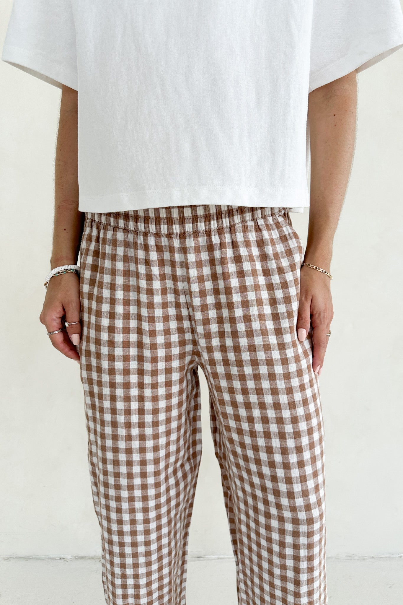 Isla Gingham Checkered Pant - Neutral Ground