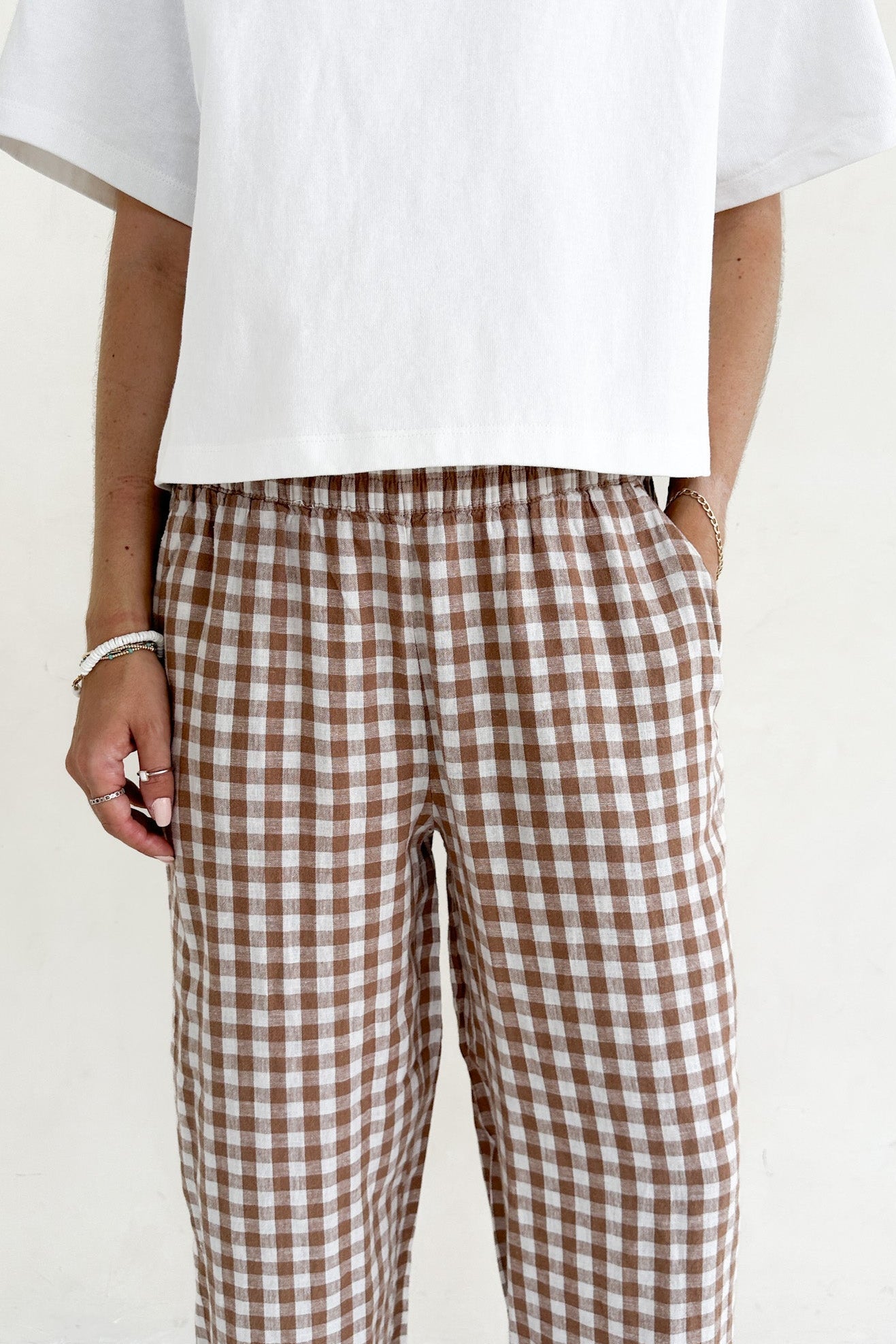 Isla Gingham Checkered Pant - Neutral Ground