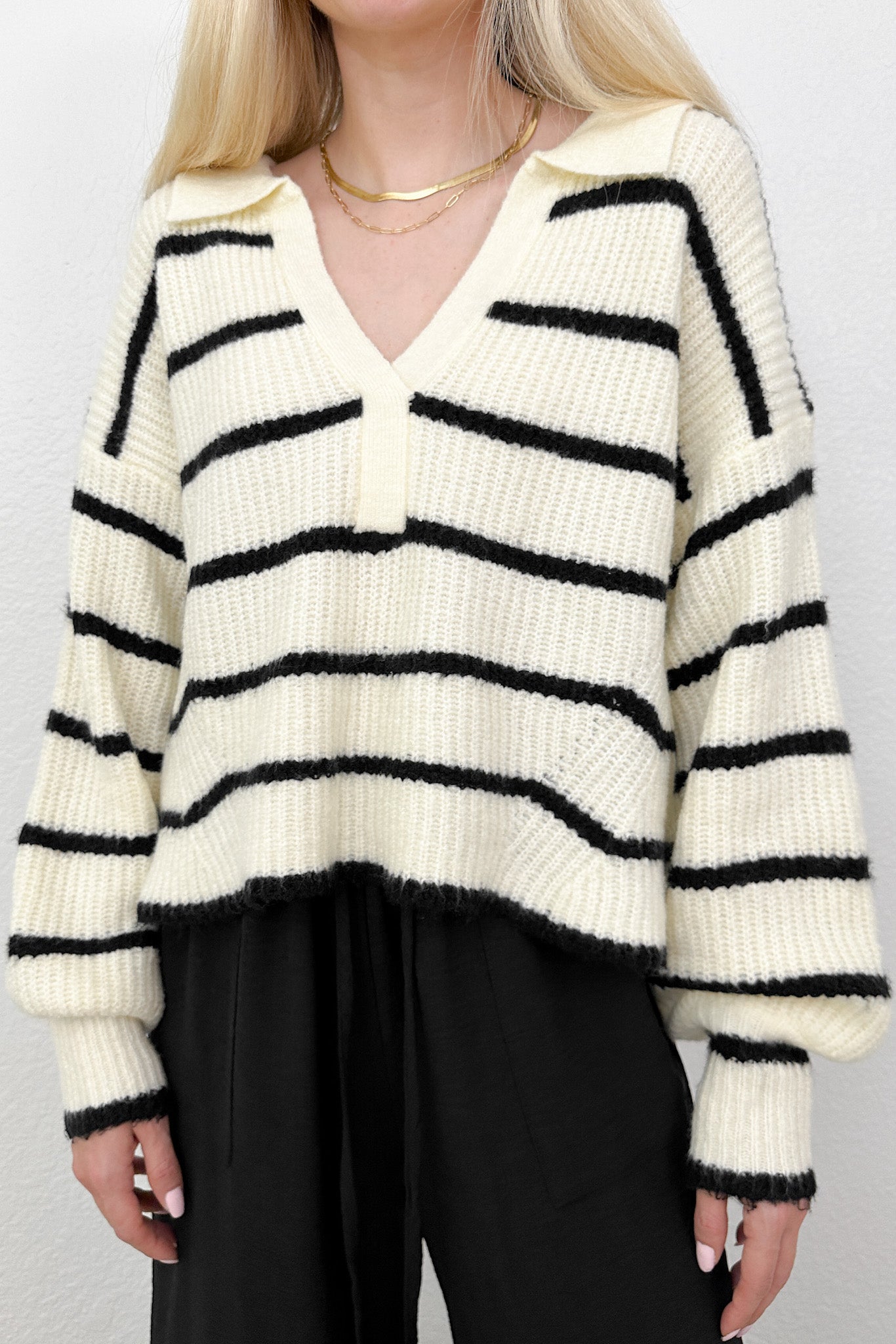 Isla Striped Collar Sweater - Neutral Ground
