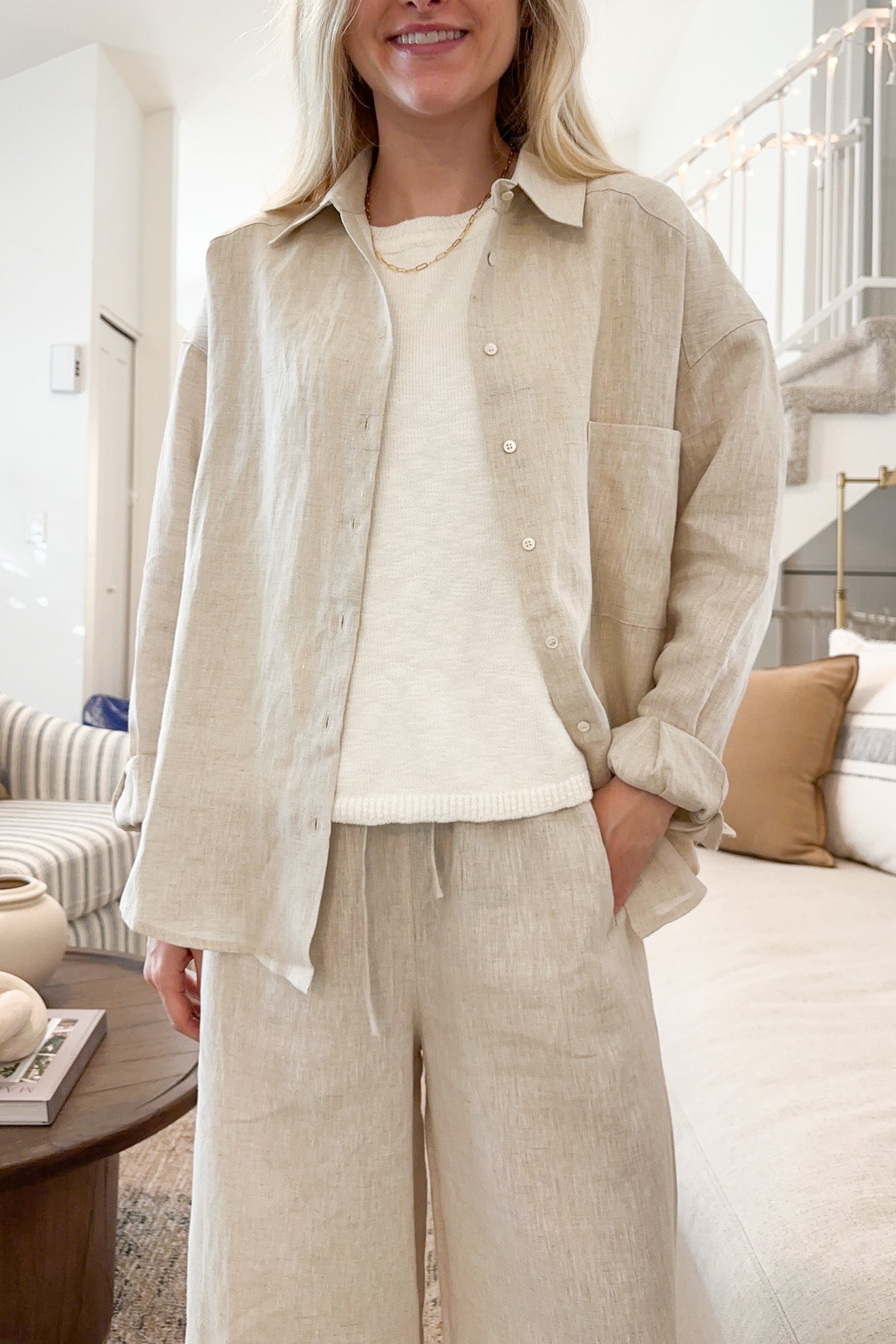 Island Time Linen Button Down - Neutral Ground