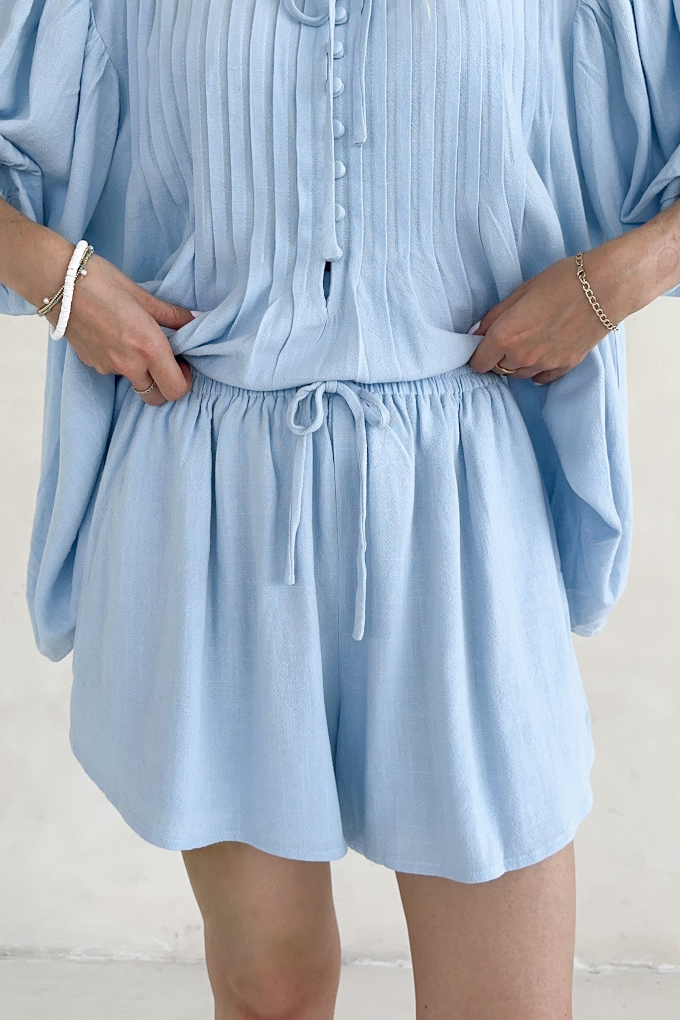 Ivy Drawstring Flared Shorts - Neutral Ground