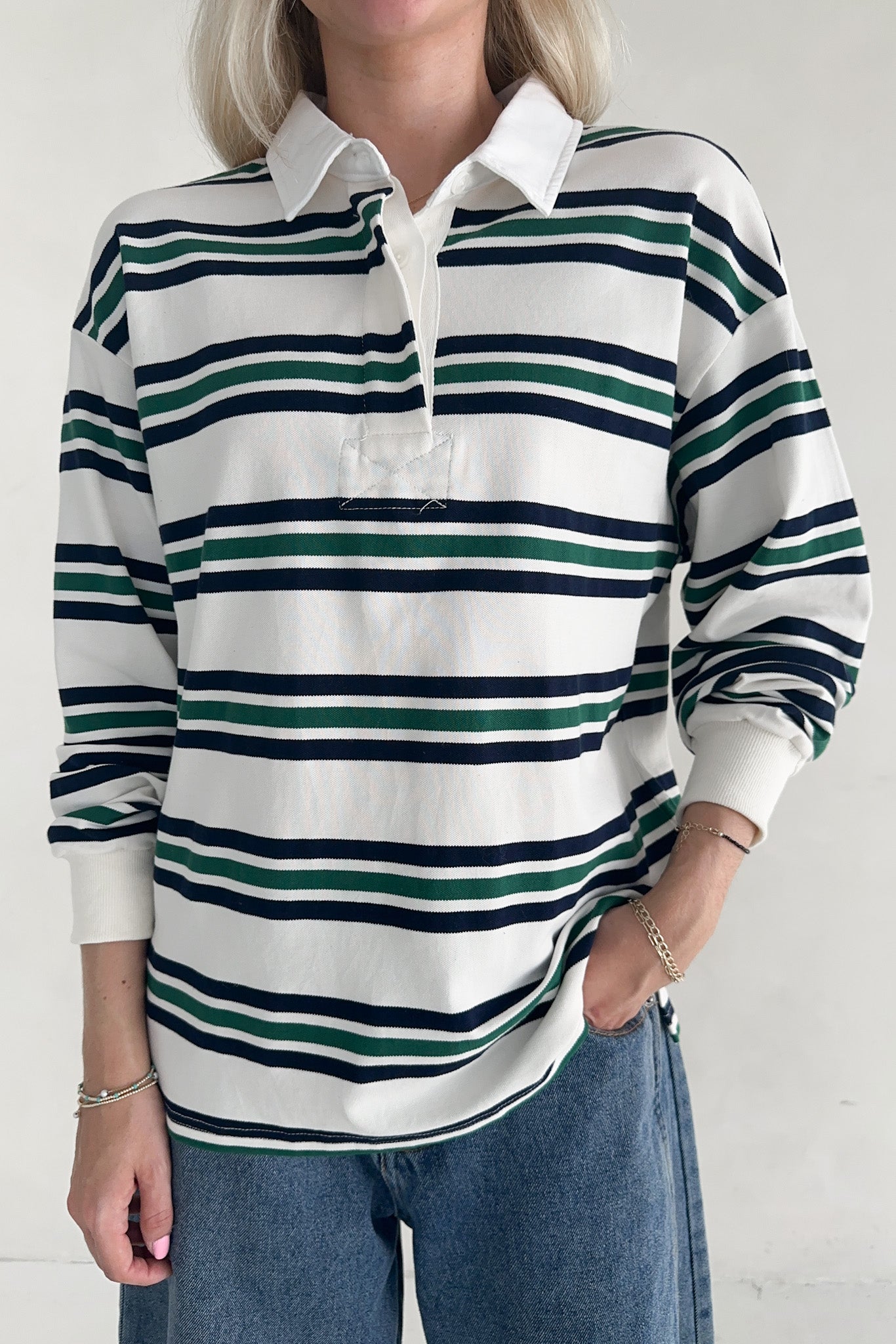 Jackson Classic Striped Collared Long Sleeve Top - Neutral Ground