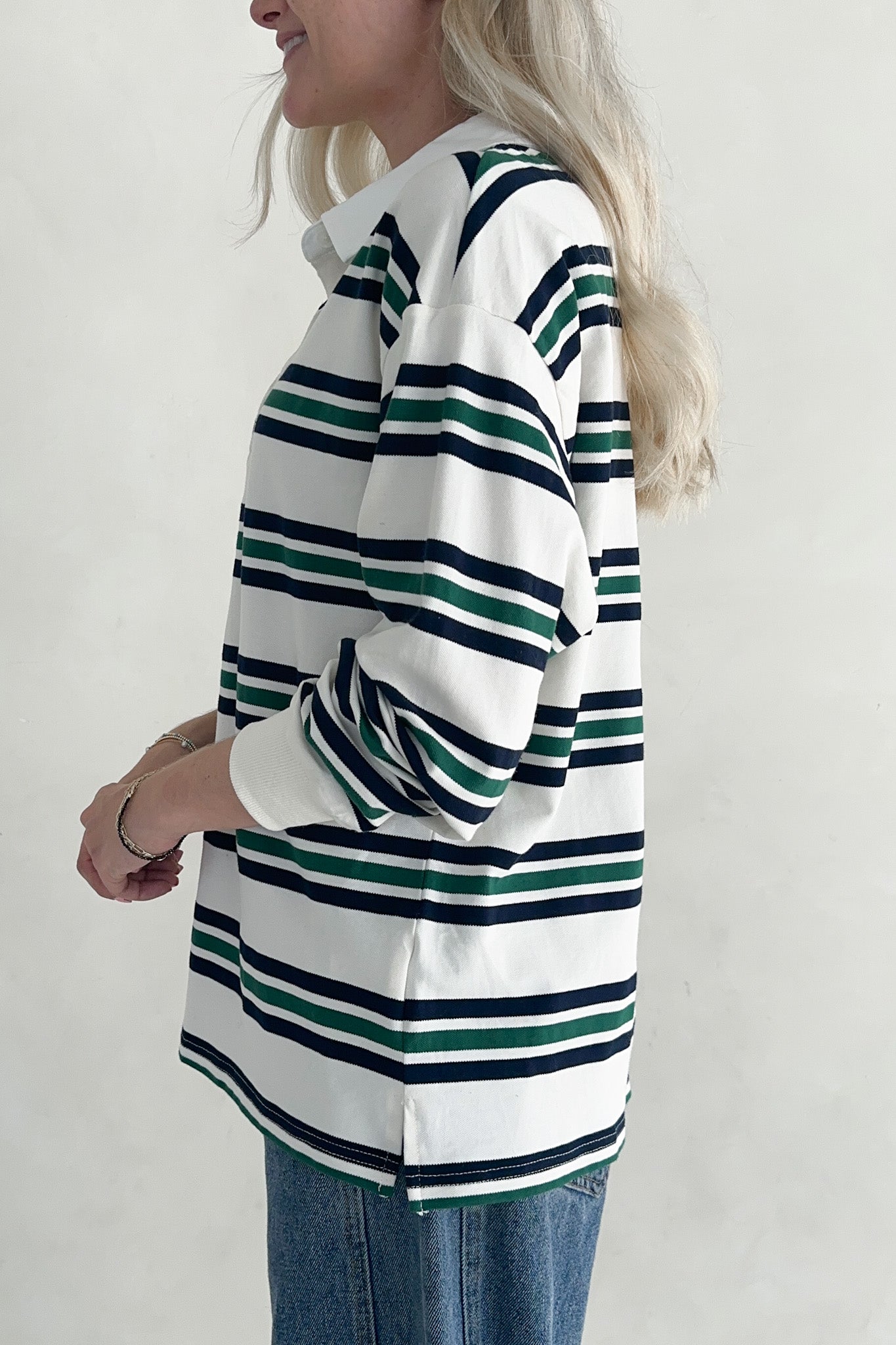 Jackson Classic Striped Collared Long Sleeve Top - Neutral Ground