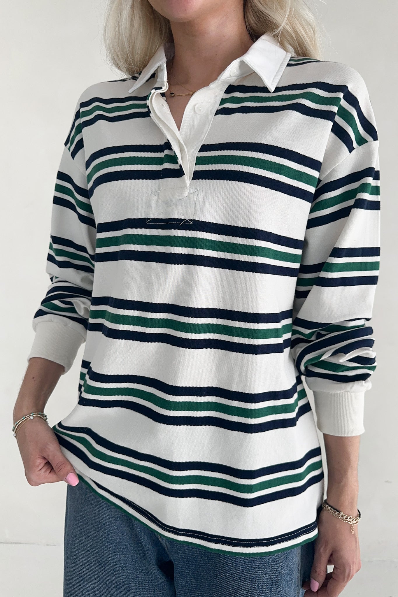 Jackson Classic Striped Collared Long Sleeve Top - Neutral Ground