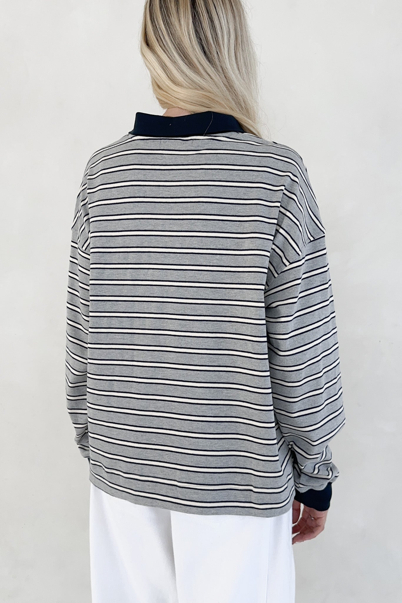 Jackson Striped Collared Long Sleeve Top - Neutral Ground