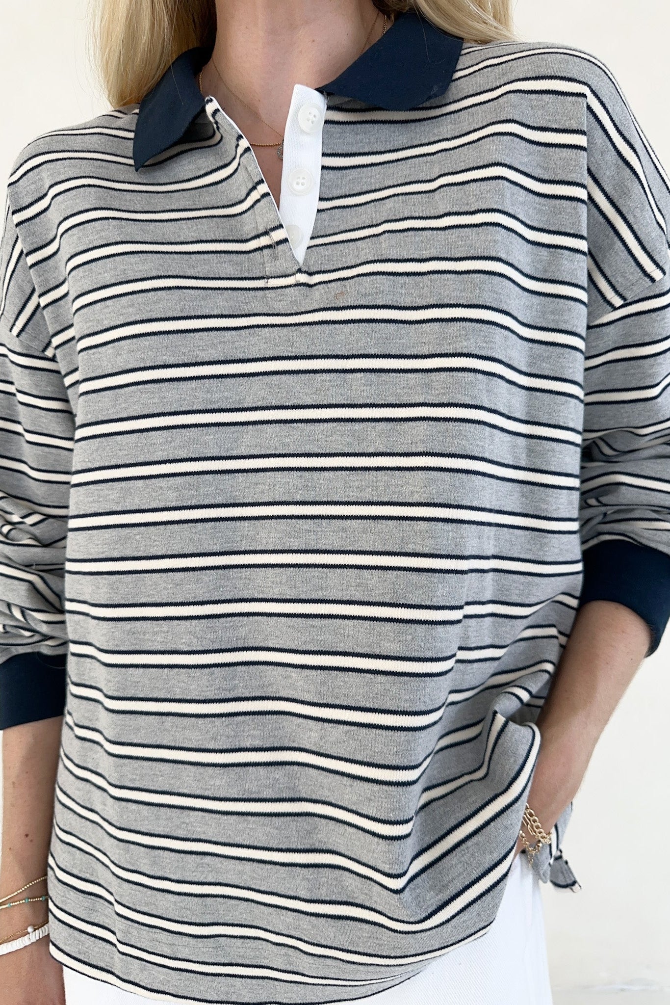 Jackson Striped Collared Long Sleeve Top - Neutral Ground
