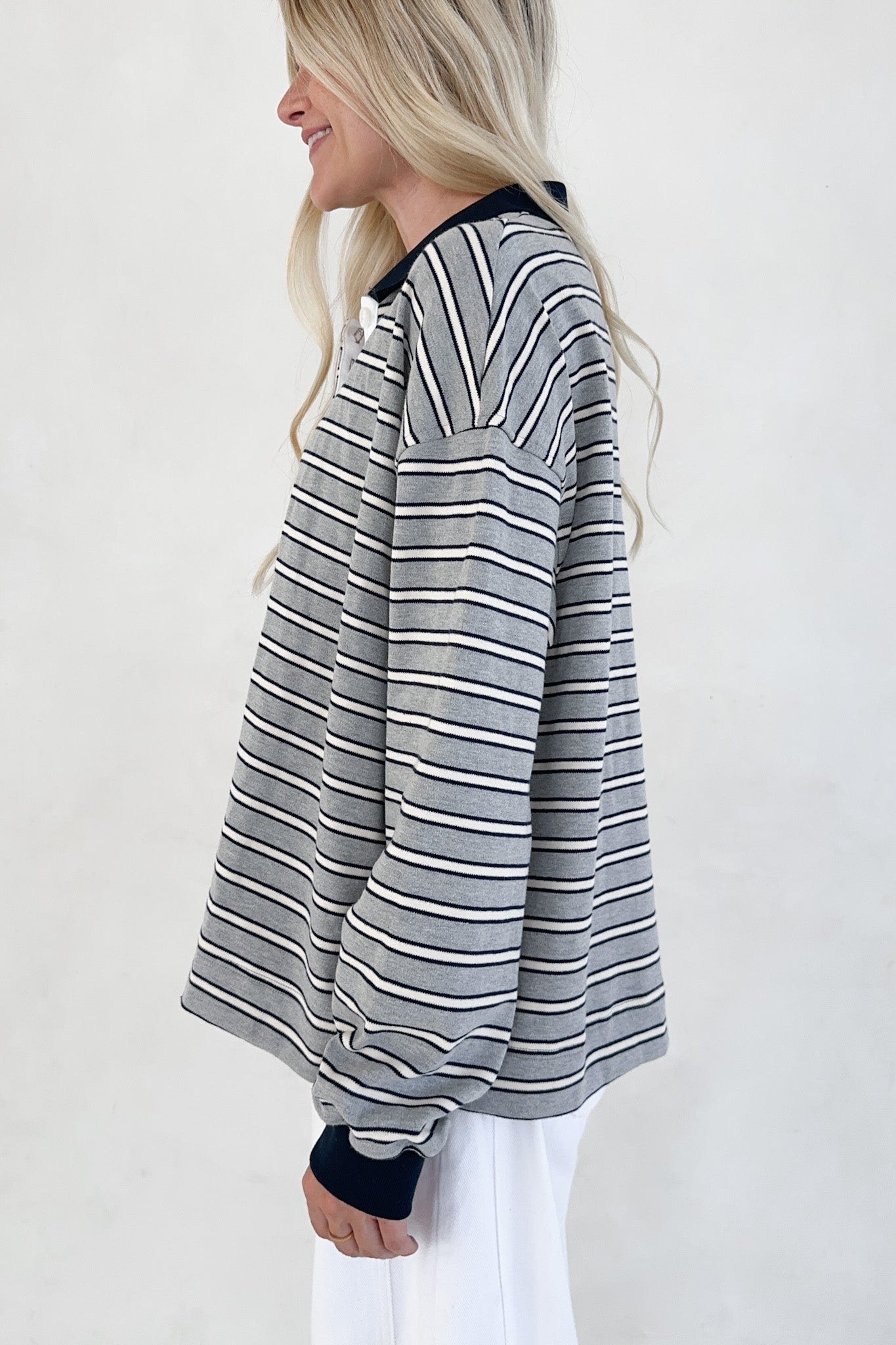 Jackson Striped Collared Long Sleeve Top - Neutral Ground