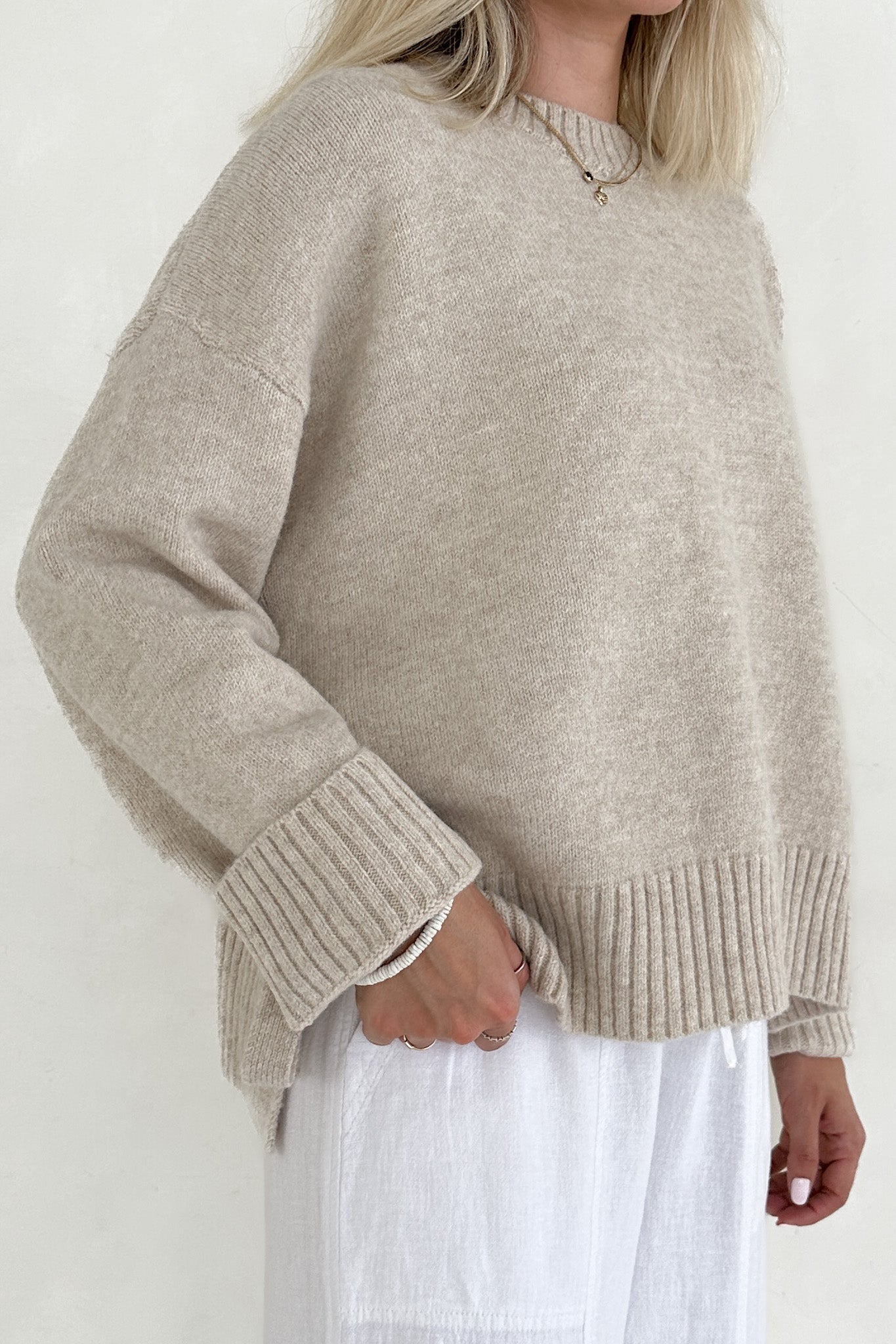 Jade Side Tie Sweater in Natural - Neutral Ground