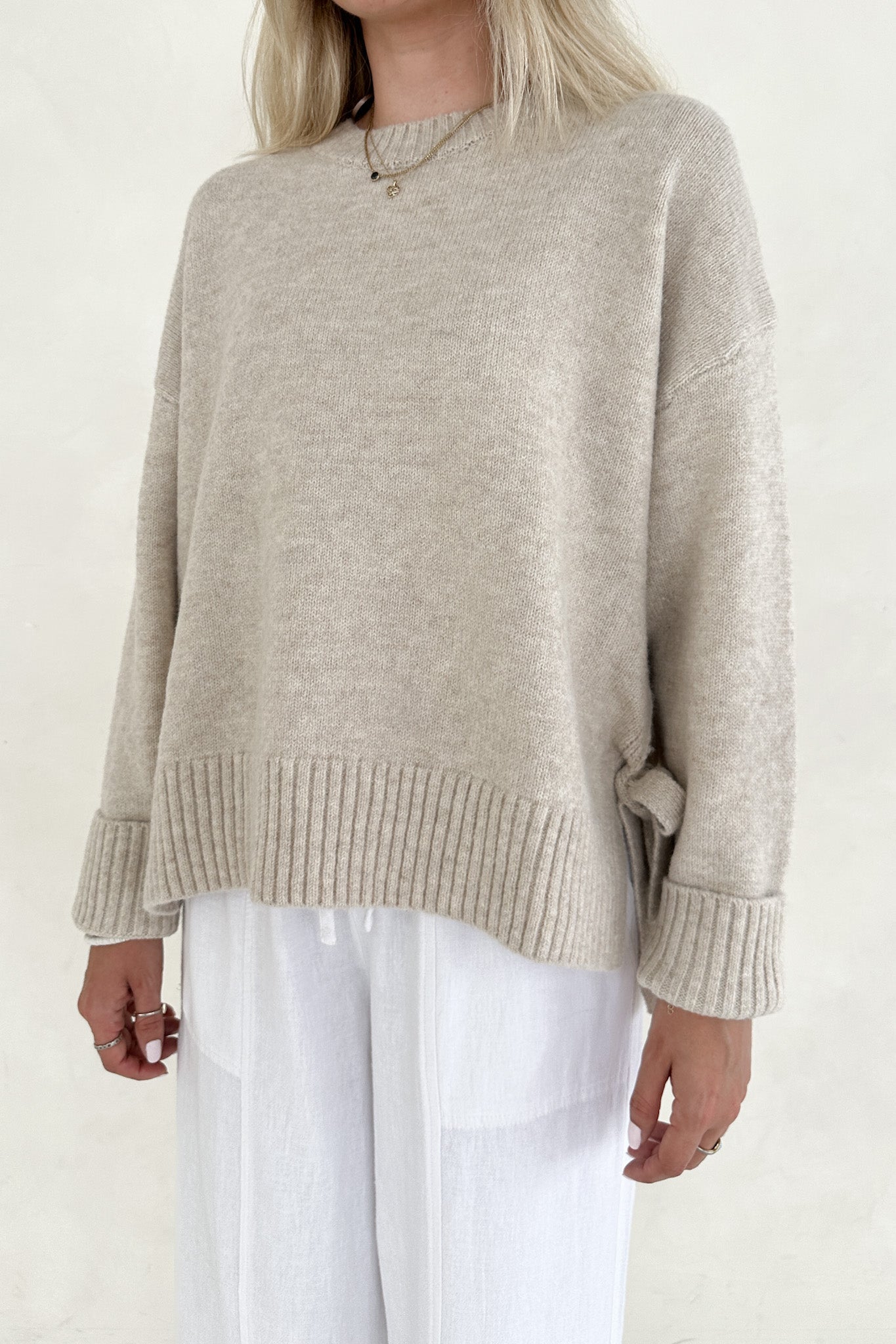 Jade Side Tie Sweater in Natural - Neutral Ground